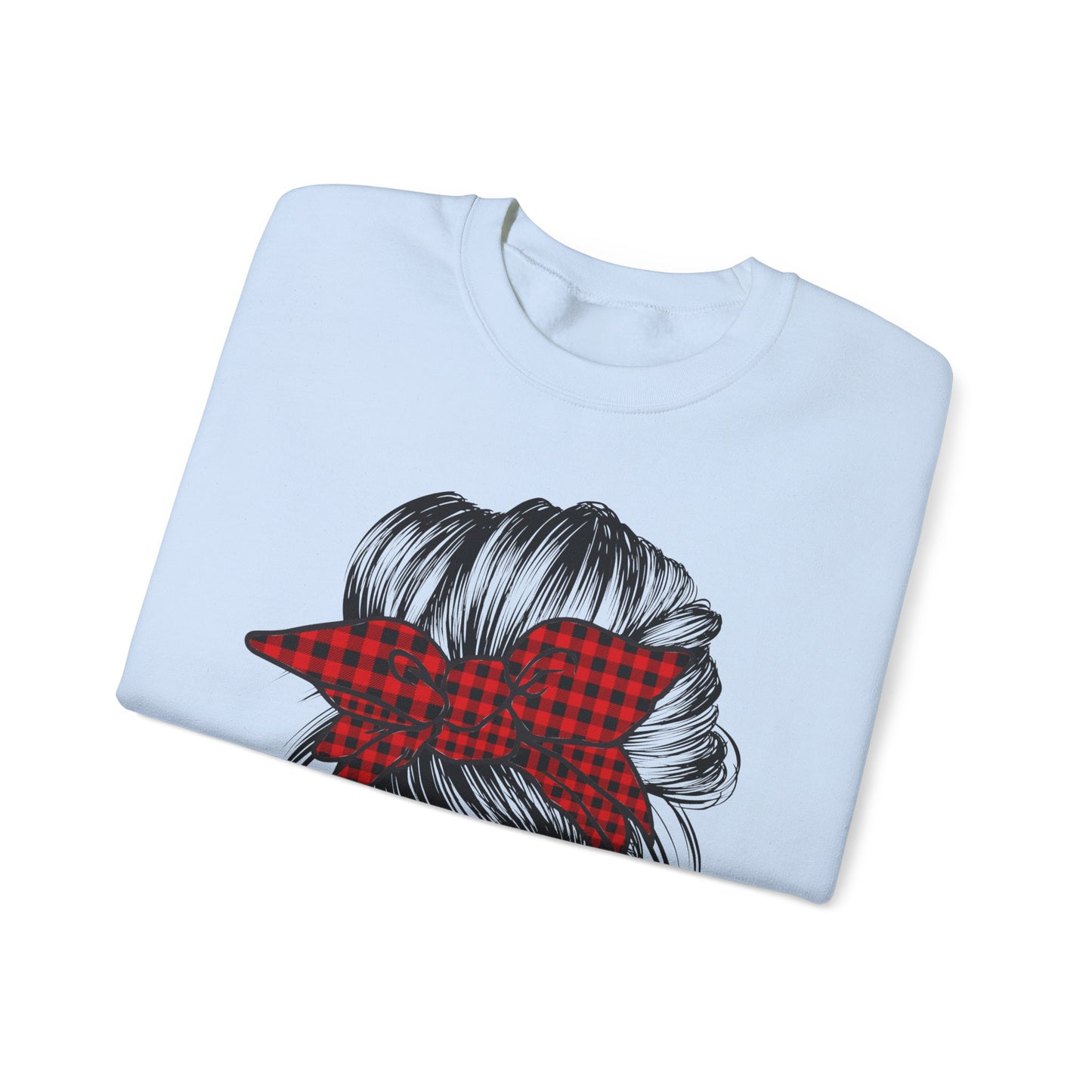 🎅✨ Santa Baby Buffalo Plaid Hair Bun Sweatshirt – Festive Holiday Vibes ❤️🖤