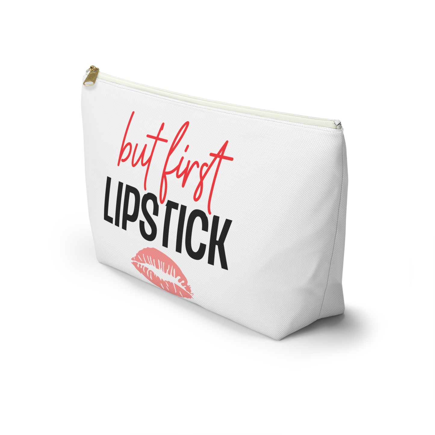 Accessory Pouch – "But First Lipstick" Red Makeup Bag
