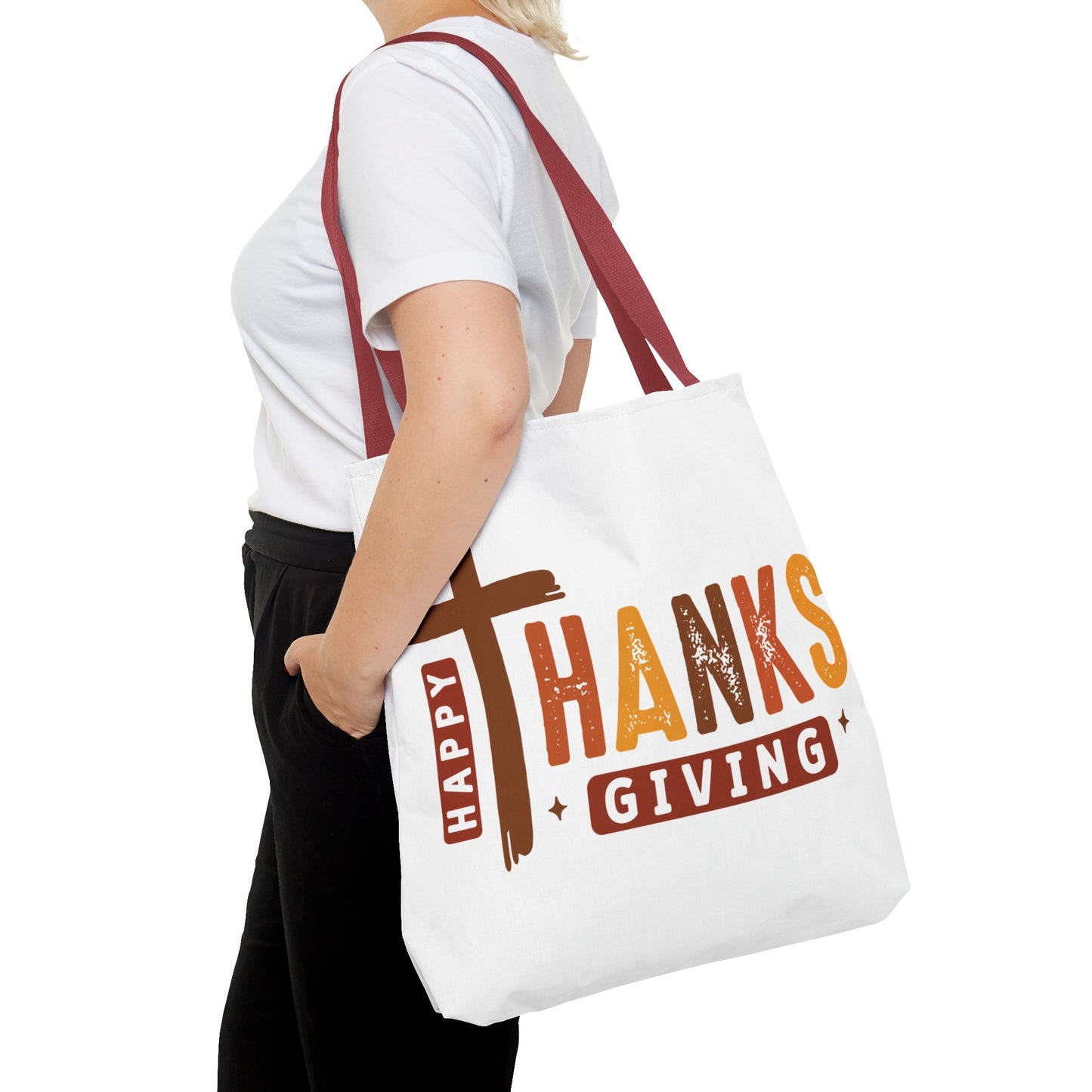 ✝️ Happy Thanksgiving Cross Tote – Faith & Gratitude in Fall Colors 🍂