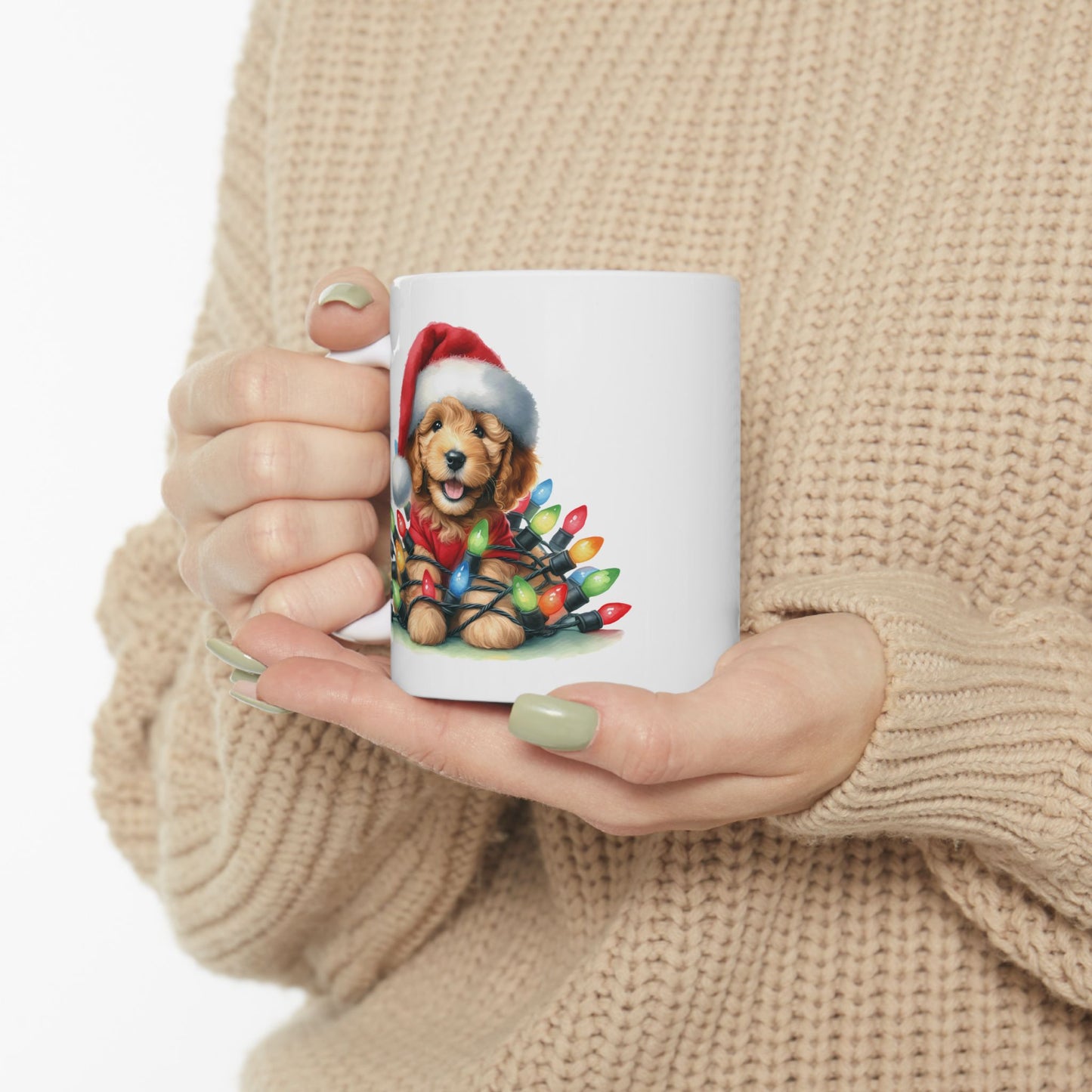 🎄 Doodle Christmas Lights Mug – Holiday Cheer with a Fluffy Twist! ☕🐶