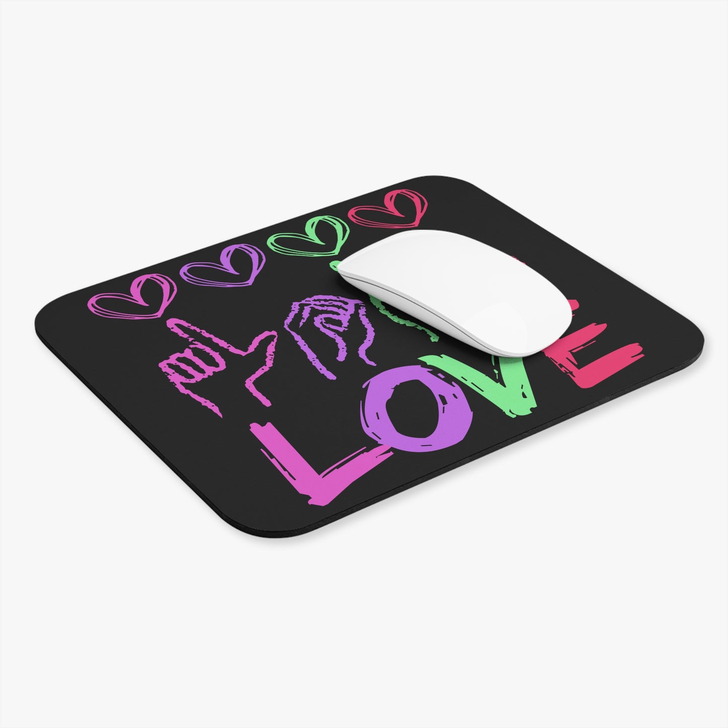 🖱️🤟💜 ASL LOVE Mouse Pad – Neon Hearts & Sign Language Desk Art
