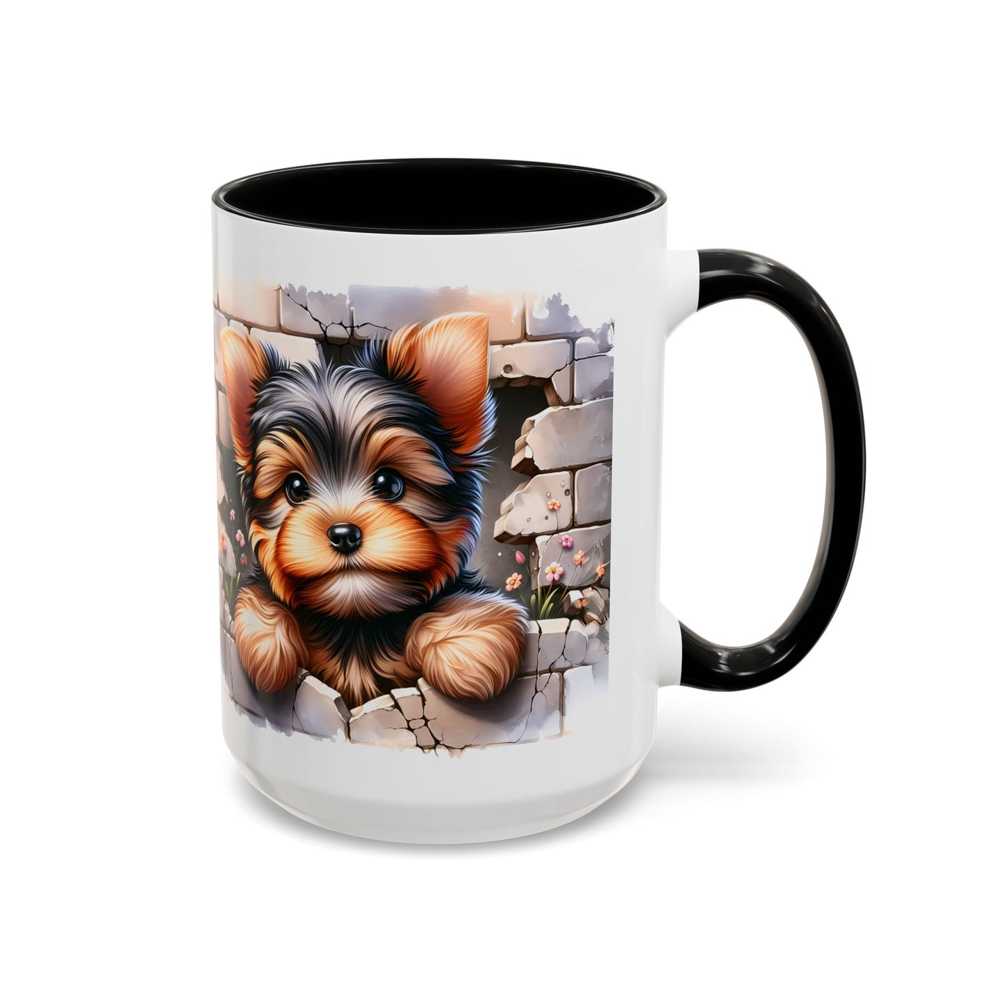 🎀🐶 Yorkie Puppy Accent Mug – Cute Peek-Through Dog Design for Animal Lovers ☕💖