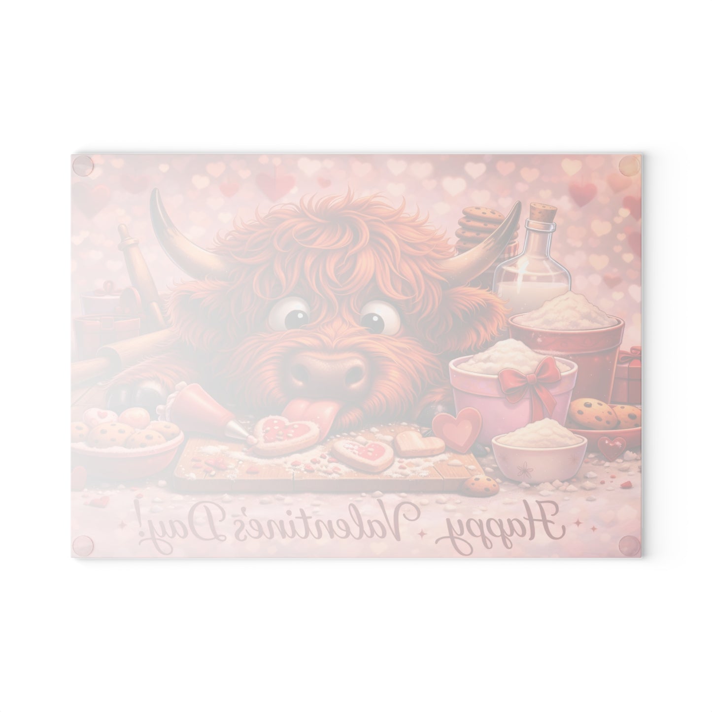 Valentine Highland Cow Baking Glass Cutting Board – Sweet Farmhouse Love Kitchen Decor