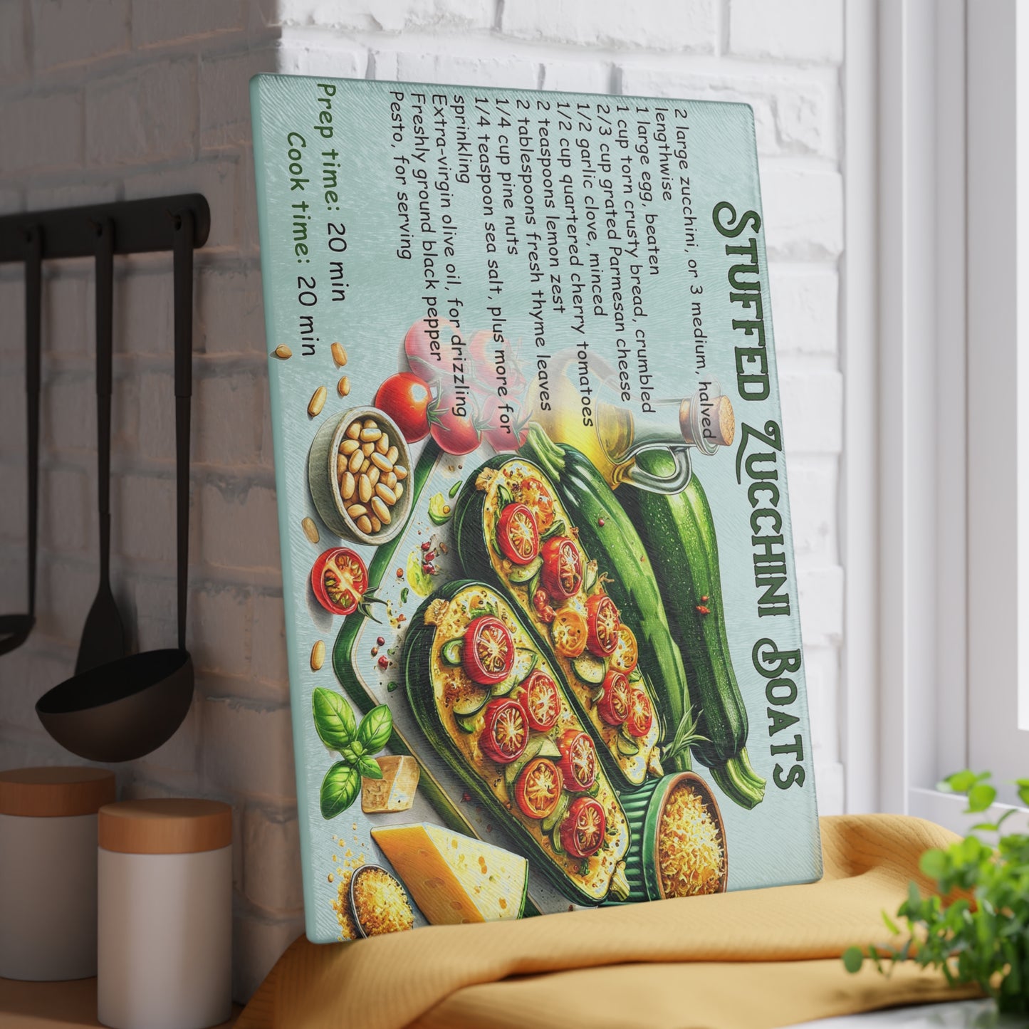 🥒 Stuffed Zucchini Boats – Fresh and Fun Kitchen Cutting Board