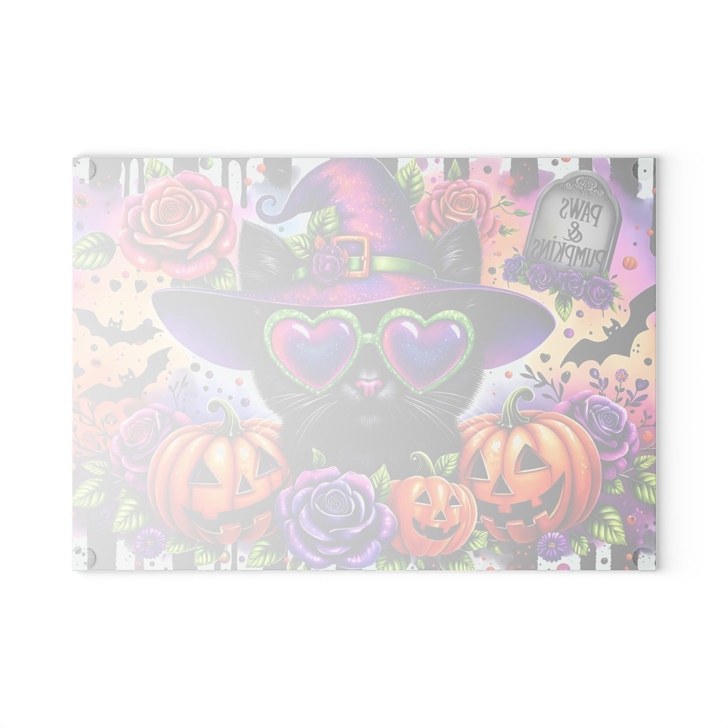🐾🎃 Paws & Pumpkins Halloween Cat Cutting Board – Spooky Glam with Witchy Charm 🦇🌹