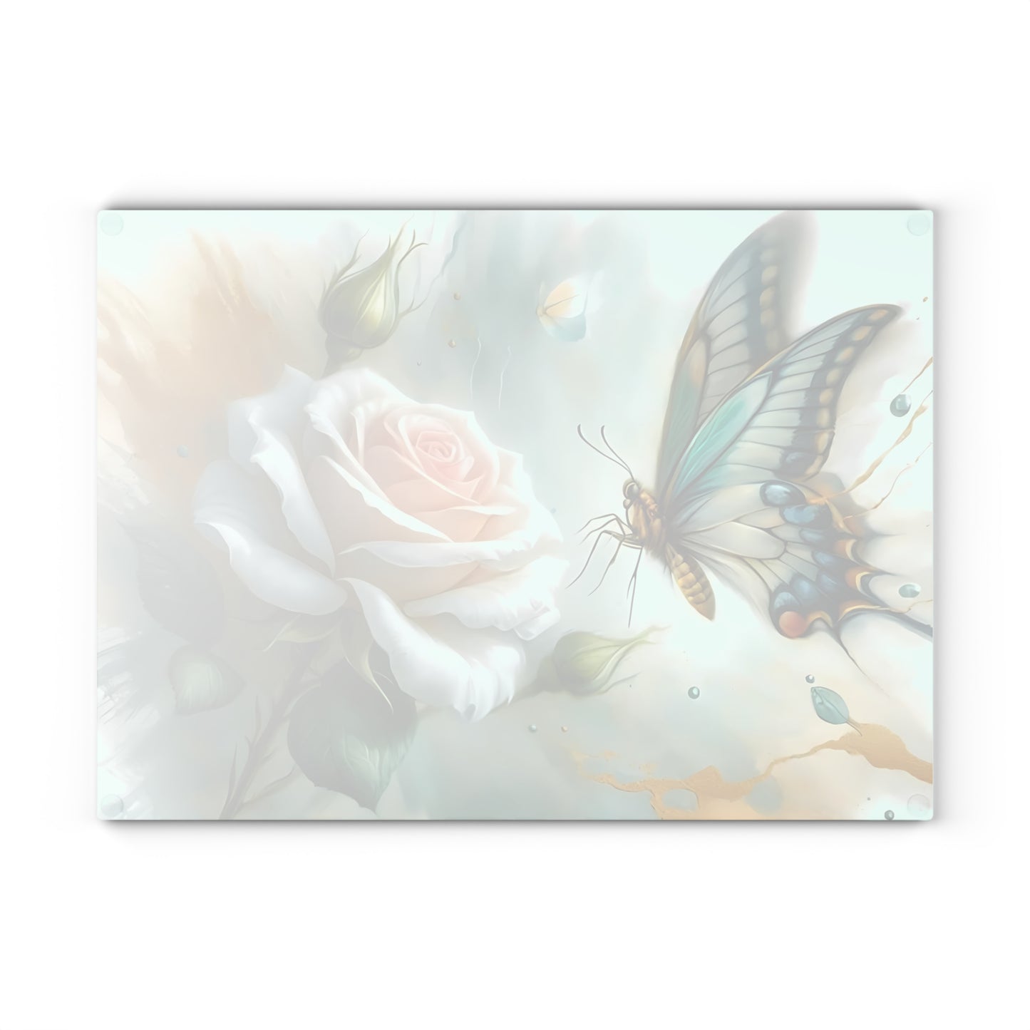 Butterfly & Single Rose Glass Cutting Board – Graceful Beauty for Your Kitchen