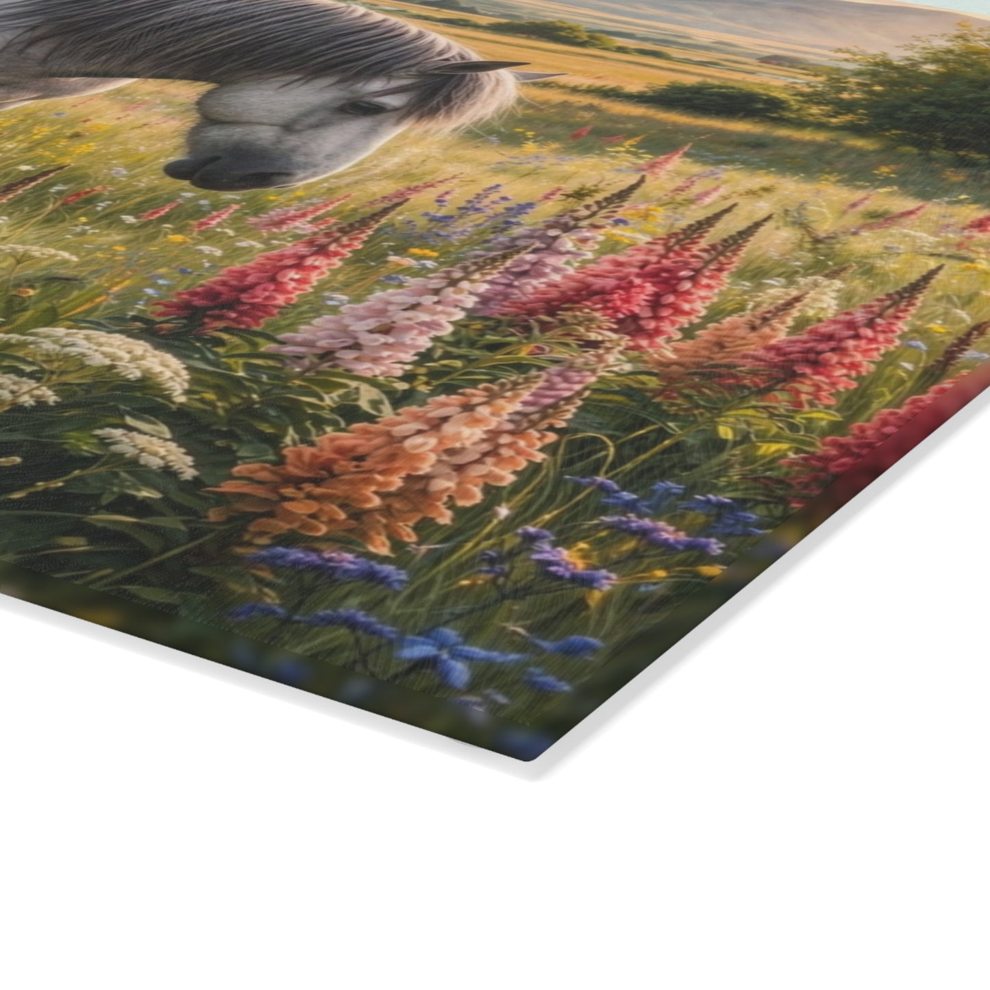 Wildflower Horse Glass Cutting Board – Farmhouse Horse Lover Kitchen Decor