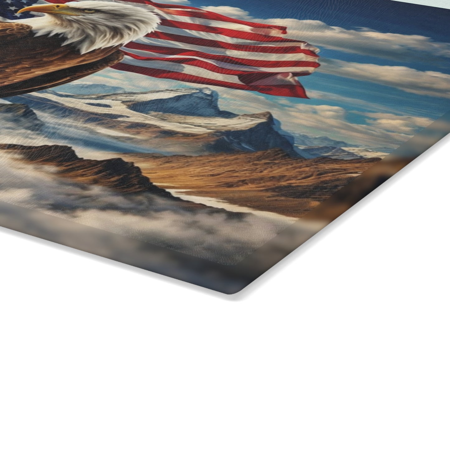 Majestic American Eagle Glass Cutting Board – Patriotic Mountain Landscape Kitchen Art & Display Board