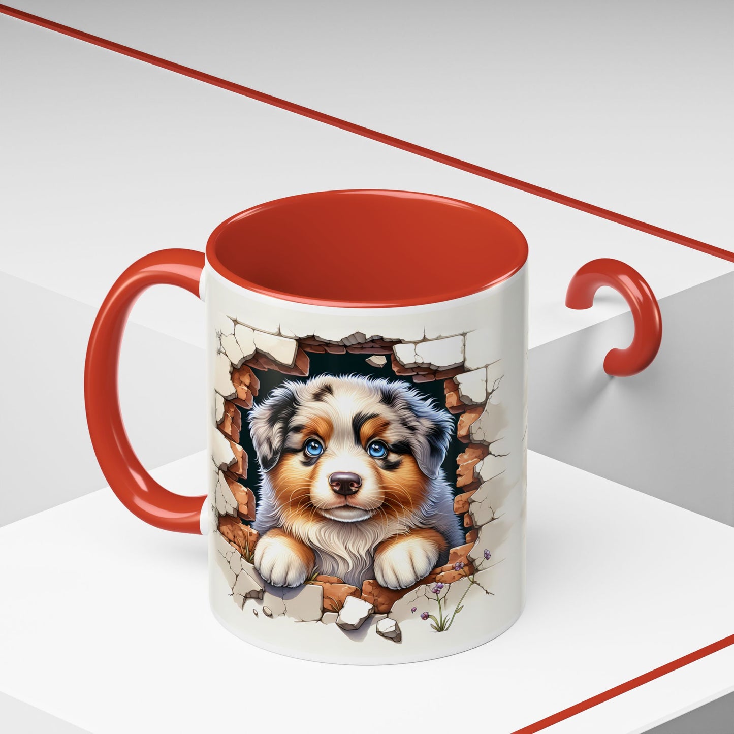 🐾☕ Australian Shepherd Puppy Peek Accent Mug – Blue-Eyed Beauty Dog Lover Gift ✨💙