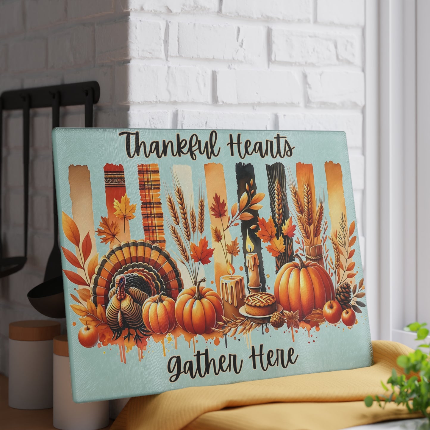 🦃🍂 Thankful Hearts Gather Here Cutting Board – Warm Autumn Charm for Your Kitchen 🕯️🥧