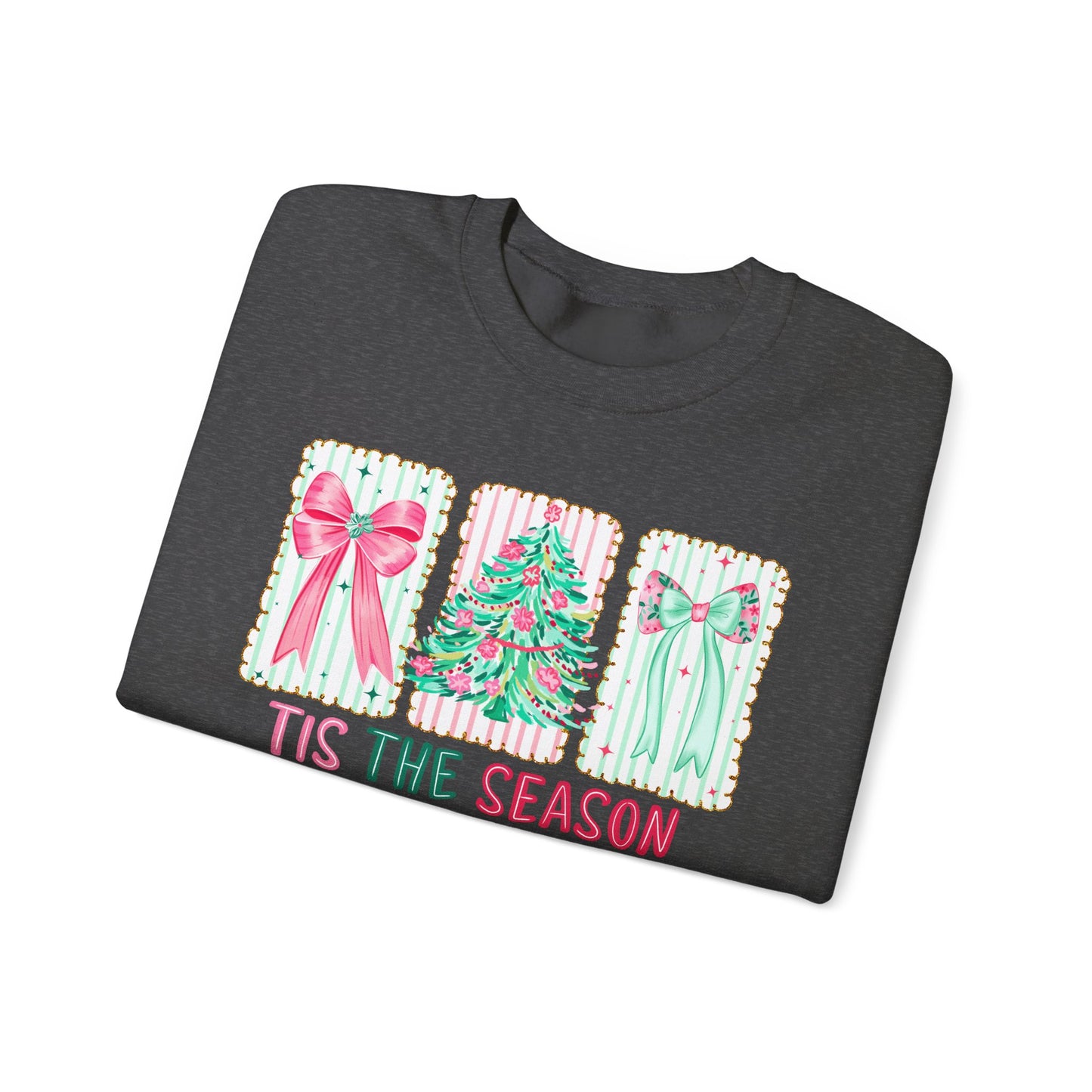 🎀🎄 ’Tis The Season Sweatshirt – Pastel Bows & Merry Tree Vibes ✨☃️