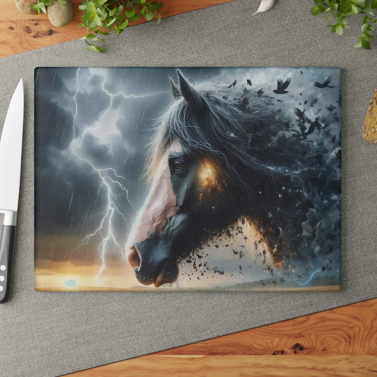 Tabla de cortar de caballo, tabla de cortar de vidrio templado, tabla de charcutería, tabla de cortar, regalo de inauguración de la casa, tabla de cortar personalizada
