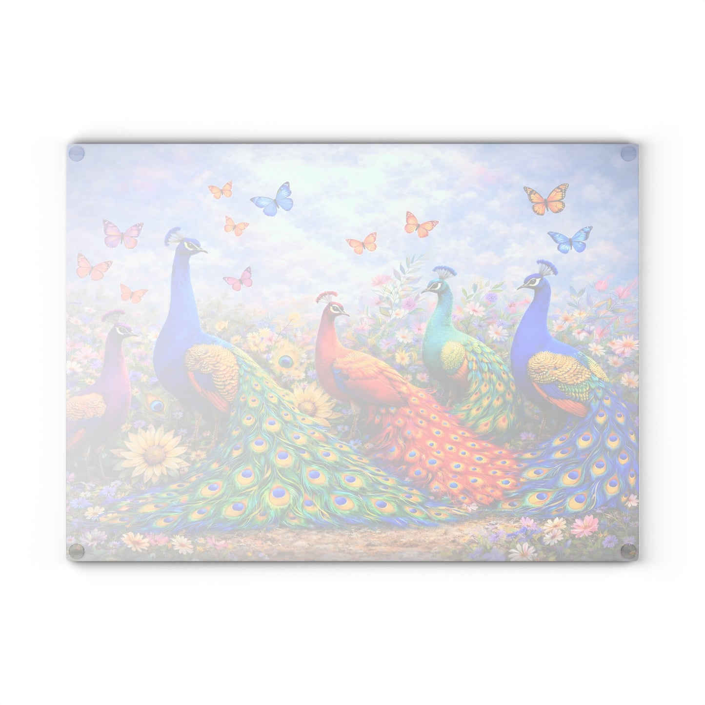 Peacock Glass Cutting Board – Elegant Nature-Inspired Kitchen Accent
