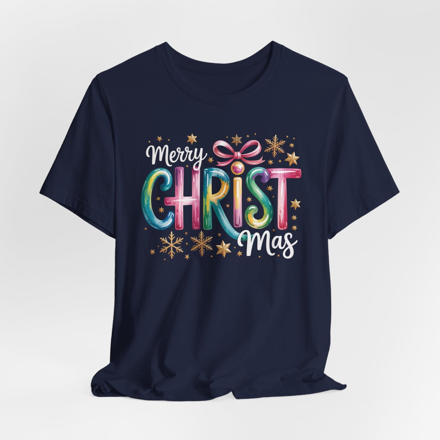 🎄✨ Merry Christmas Glow Lettering T-Shirt – Festive & Bright Holiday Style 🎁🌟