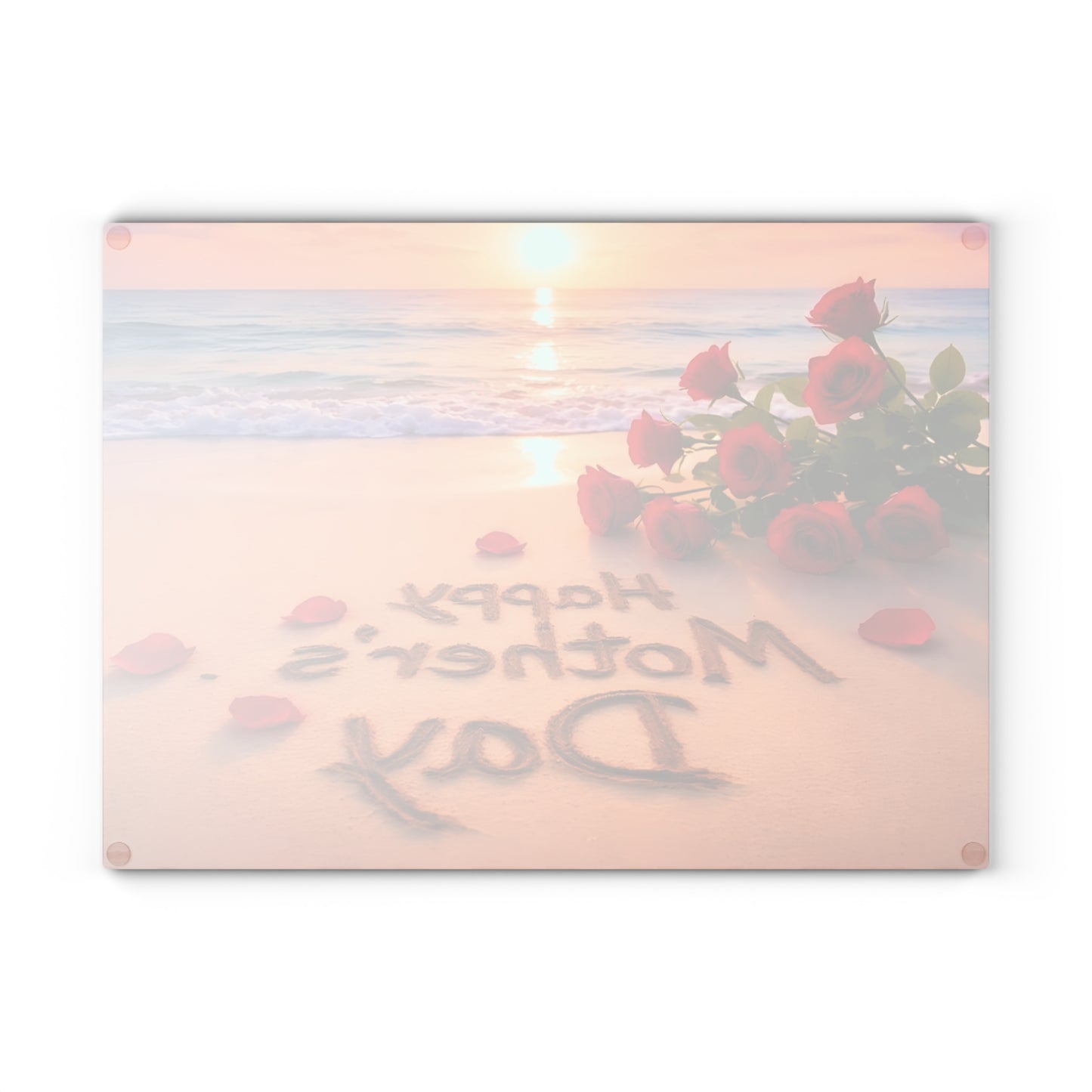 Mother’s Day Beach Scene Glass Cutting Board – Coastal Elegance with Heartfelt Charm