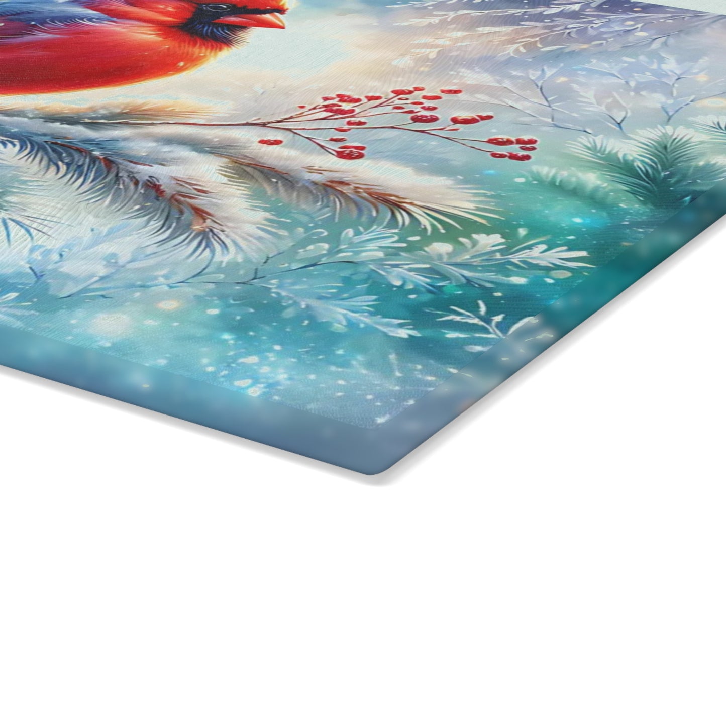 Cardinal Winter Scene Glass Cutting Board – Seasonal Kitchen Art