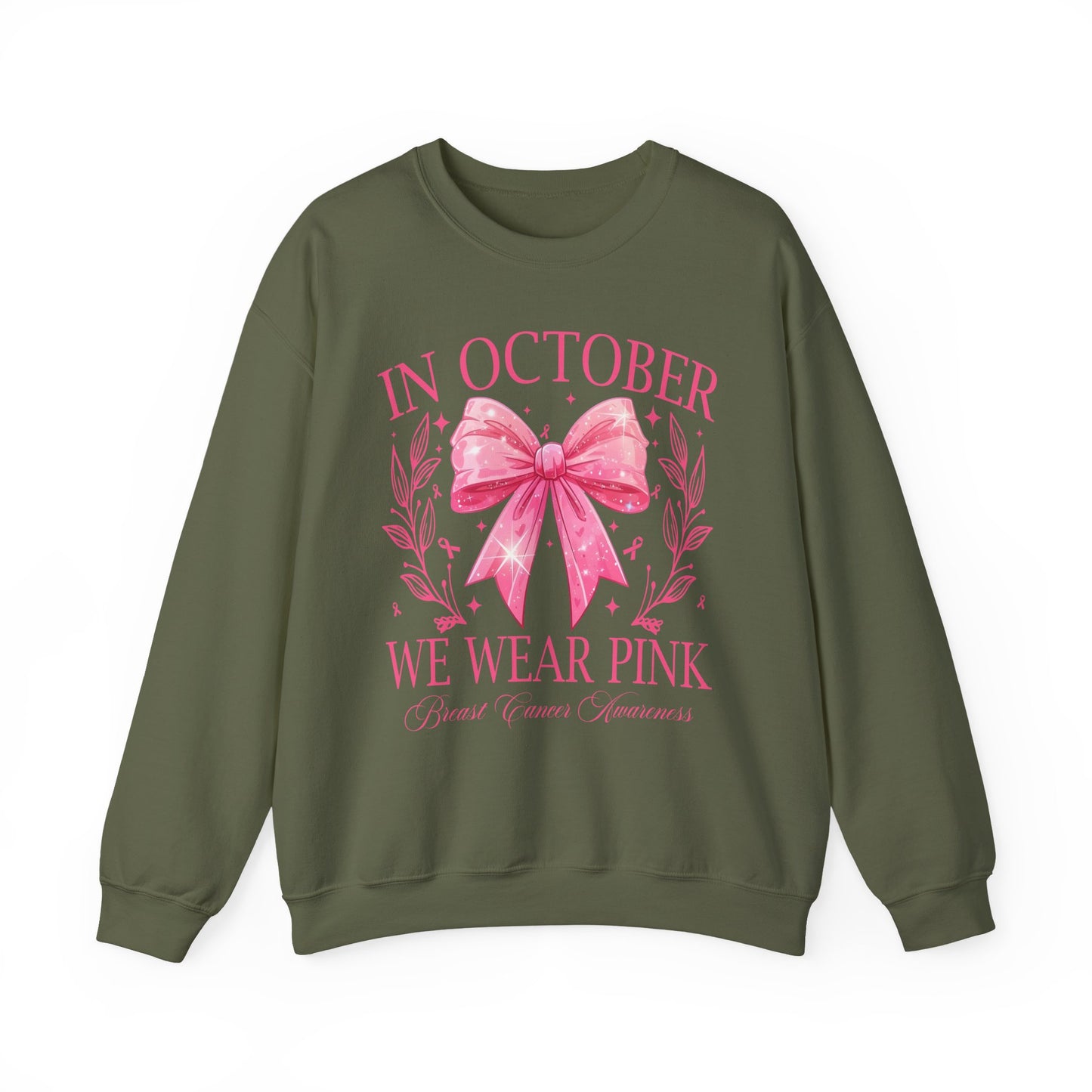 🎀✨ In October We Wear Pink Sweatshirt – Elegant Bow Breast Cancer Awareness Crewneck