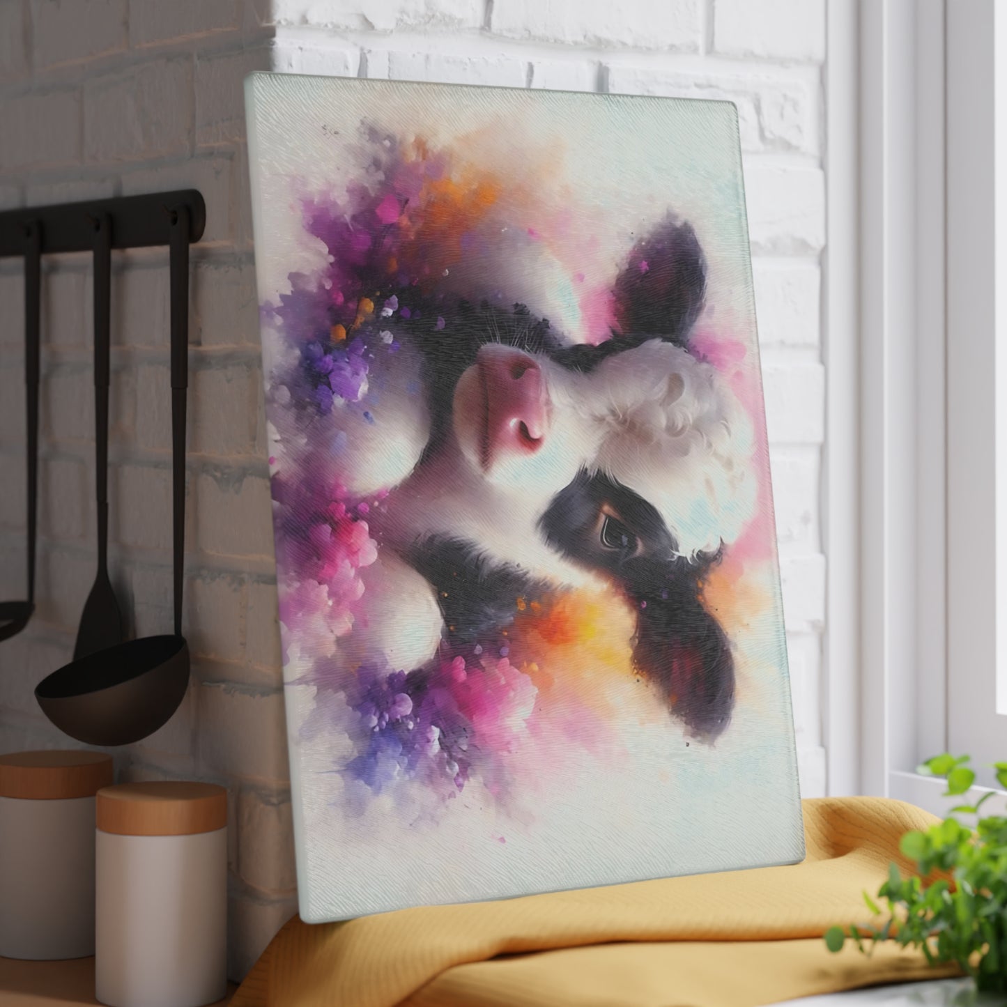 🐮 Baby Cow Floral Splash Cutting Board – Sweet Farmhouse Charm for Your Kitchen