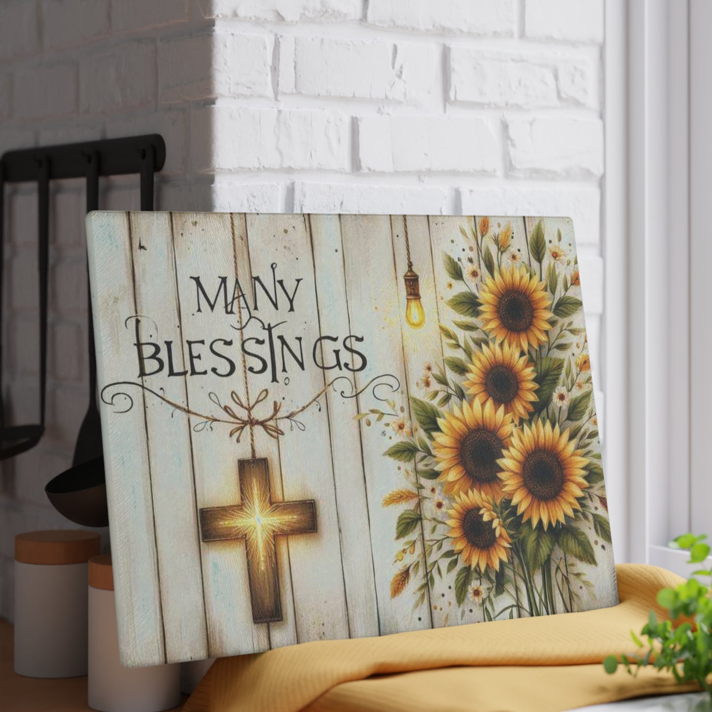 Tabla de cortar de vidrio inspiradora, regalo de Pascua, cruz y flores, ideal para regalar, decoración inspirada en la fe, decoración de cocina, regalos cristianos.