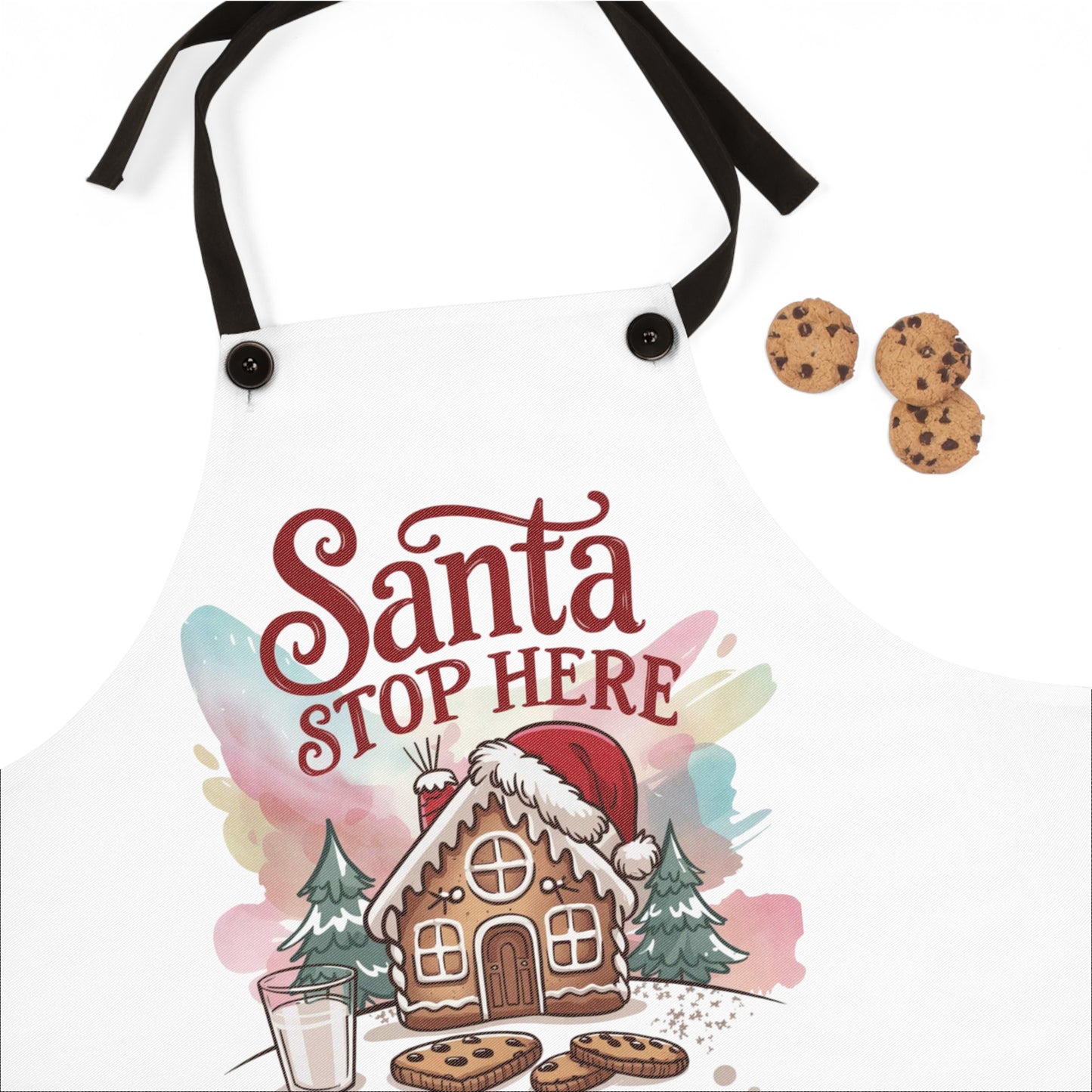 🎅🍪 “Santa, Stop Here—We Have Cookies!” Christmas Apron – Gingerbread Cottage Kitchen Cheer