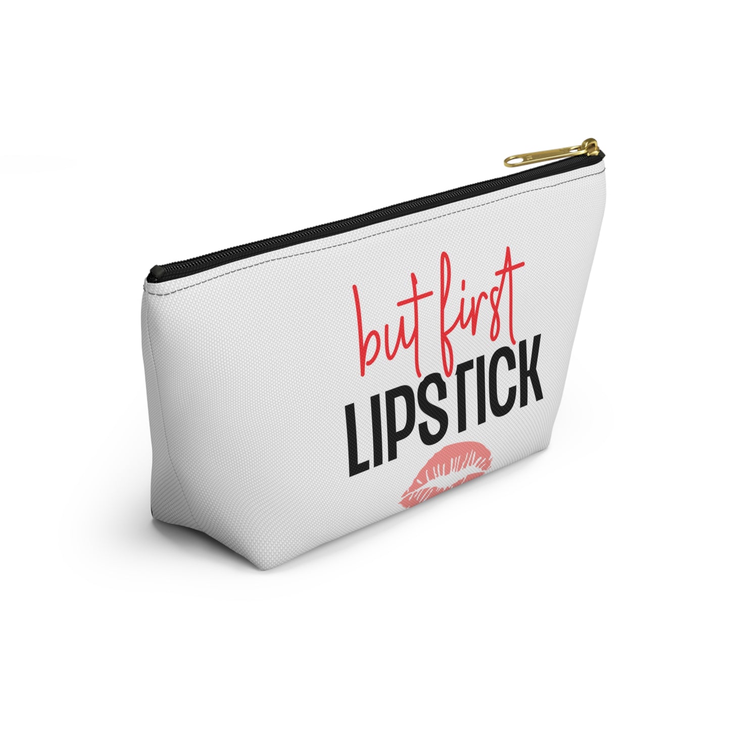 Accessory Pouch – "But First Lipstick" Red Makeup Bag