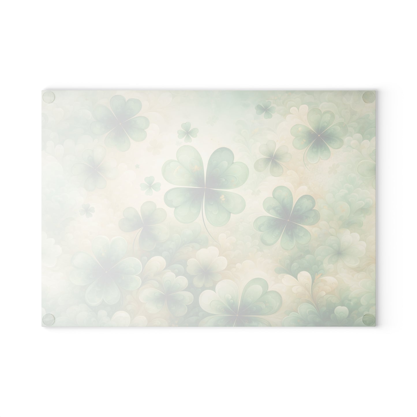 Abstract Shamrock Pattern Glass Cutting Board – St. Patrick’s Day Green Clover Kitchen Art