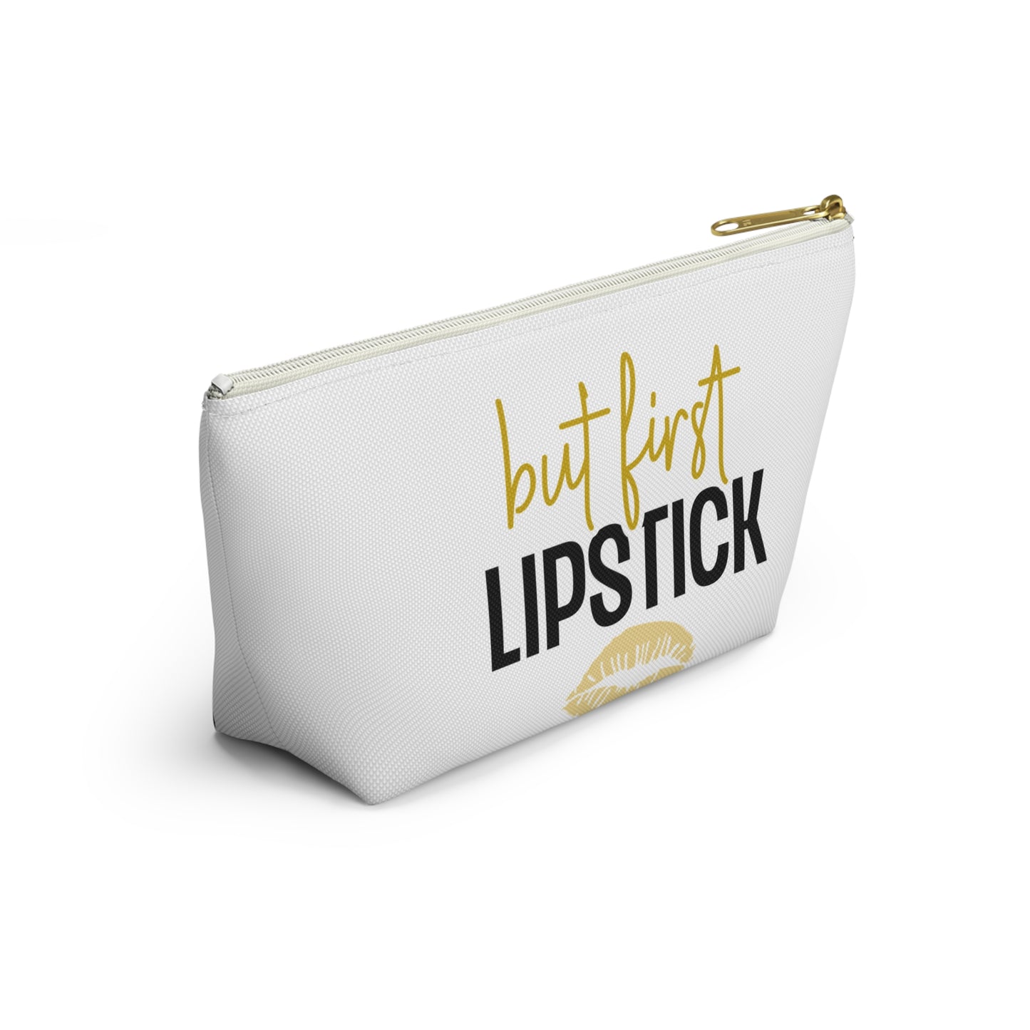 Accessory Pouch – "But First Lipstick" Yellow Makeup Bag