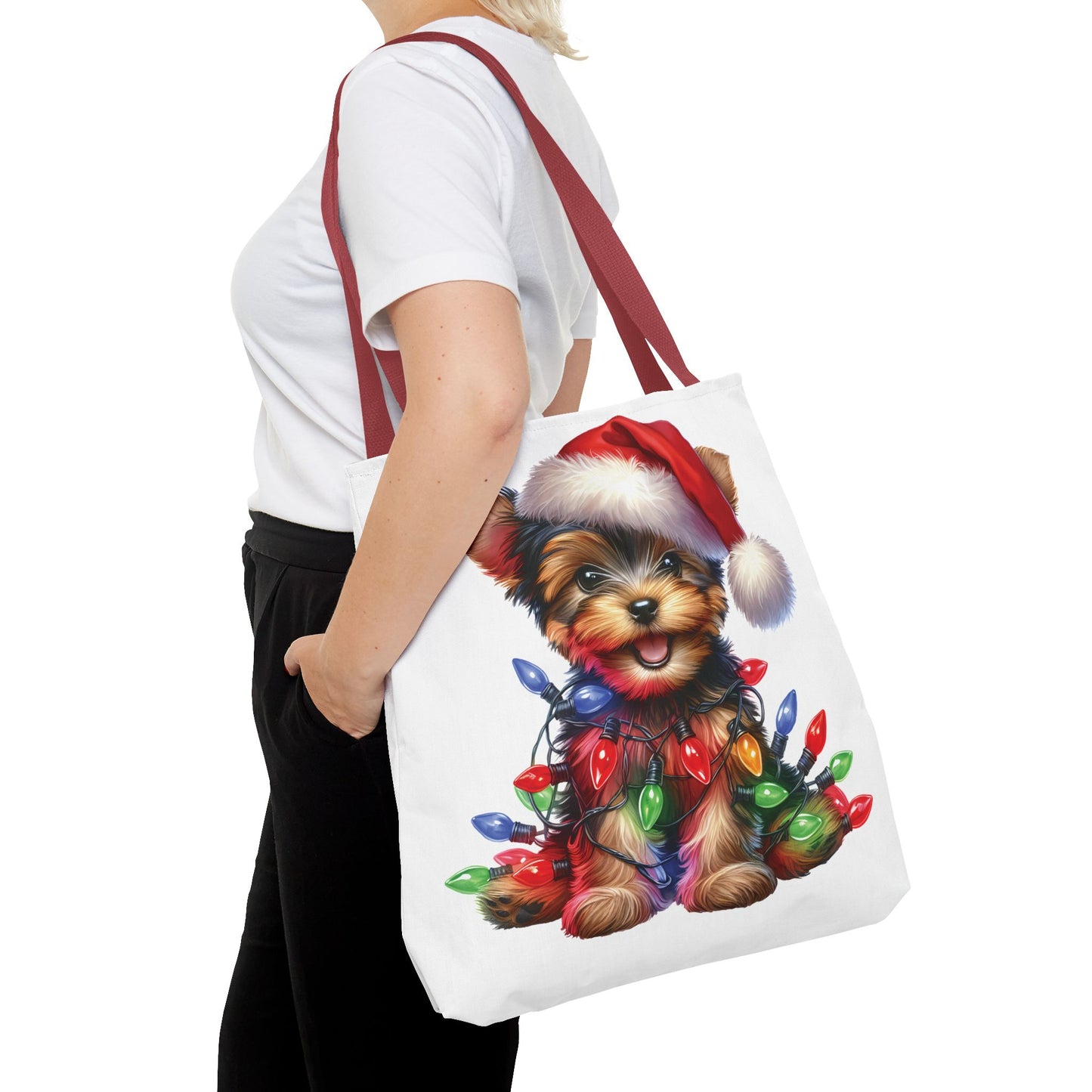 🎄 Yorkie Christmas Lights Tote Bag – Holiday Cheer in Every Carry 🎁