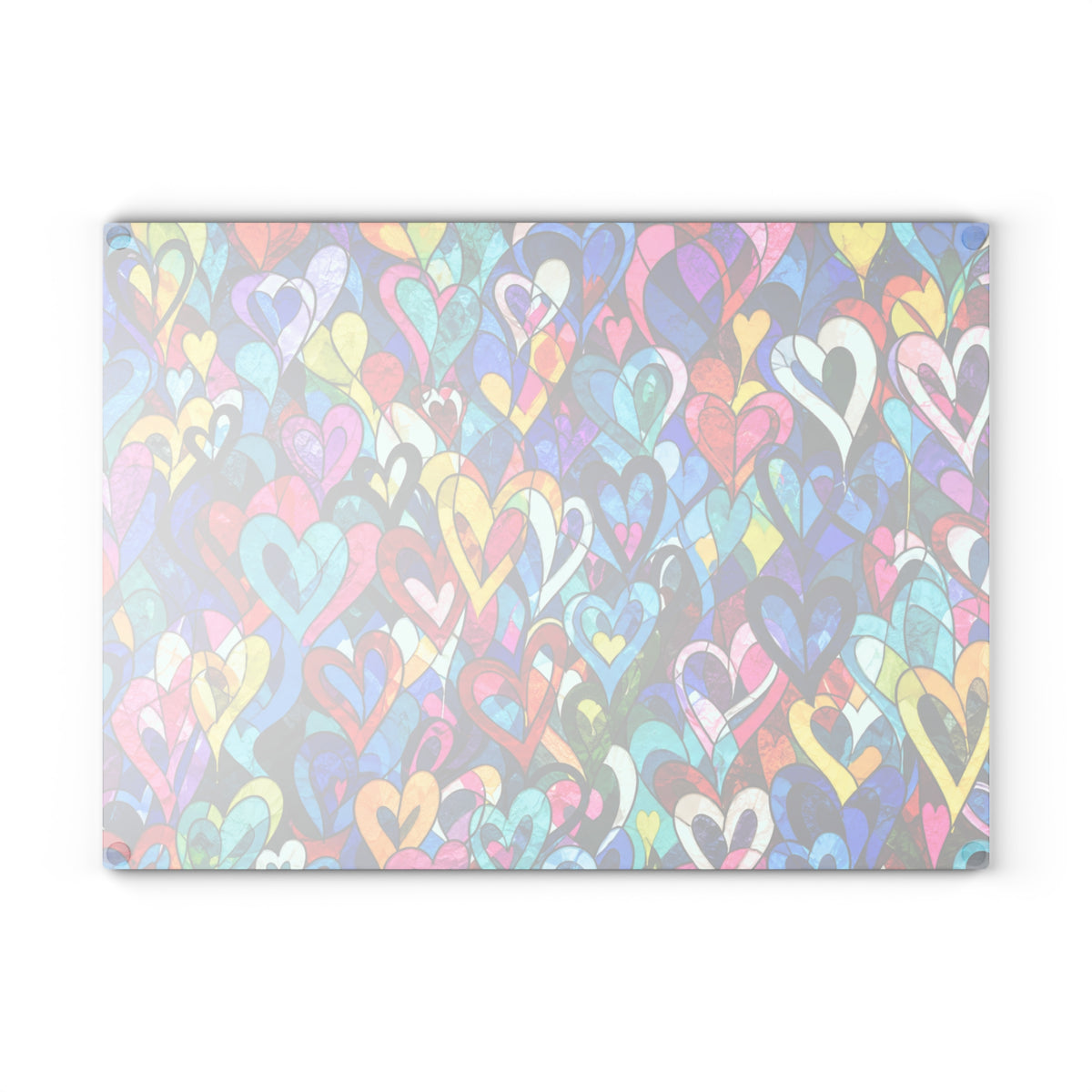 Colorful Hearts Stained-Glass-Inspired Glass Cutting Board – Rainbow Love Kitchen Decor
