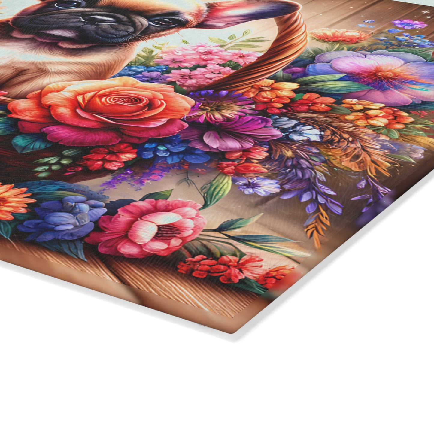 🐾 Fawn French Bulldog in Bloom Basket Cutting Board – Rustic Elegance Meets Frenchie Charm 🌼