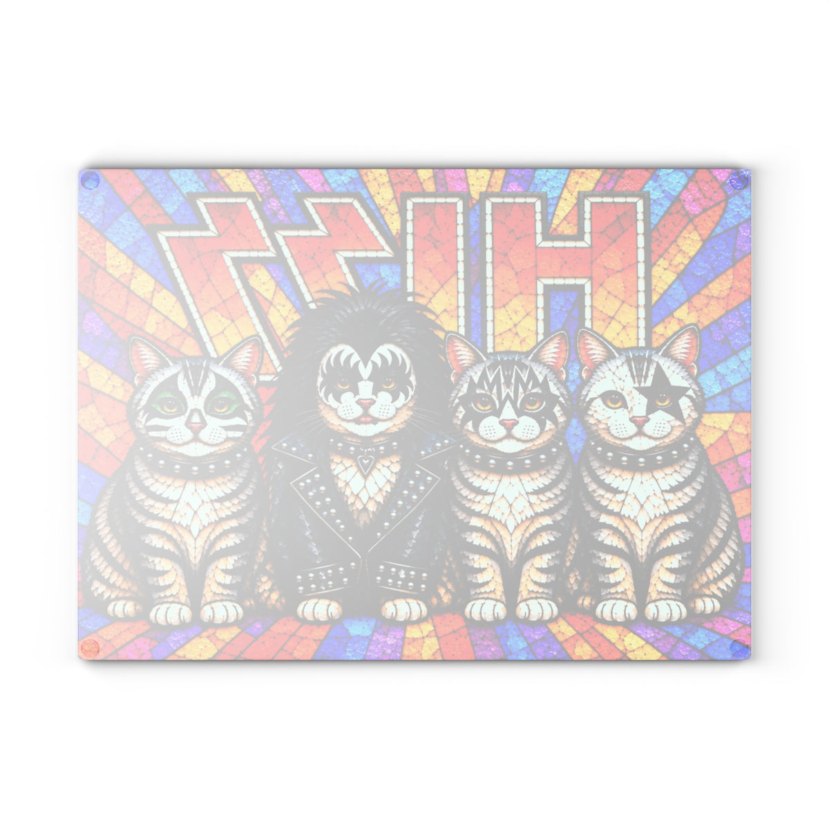 Hiss Cats Stained-Glass-Look Glass Cutting Board – Funny Rock Cats Kitchen Decor