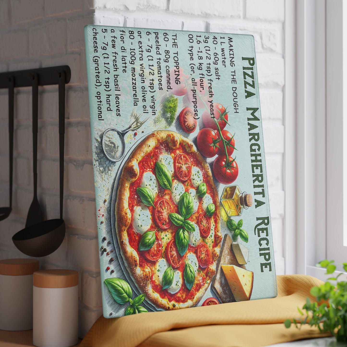 🍕 Pizza Margherita Recipe – Authentic Italian Style Cutting Board