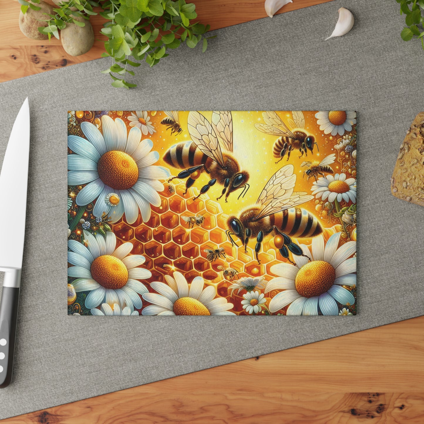 🐝 Bee & Daisy Honeycomb Cutting Board – Nature’s Buzzing Kitchen Elegance 🌼