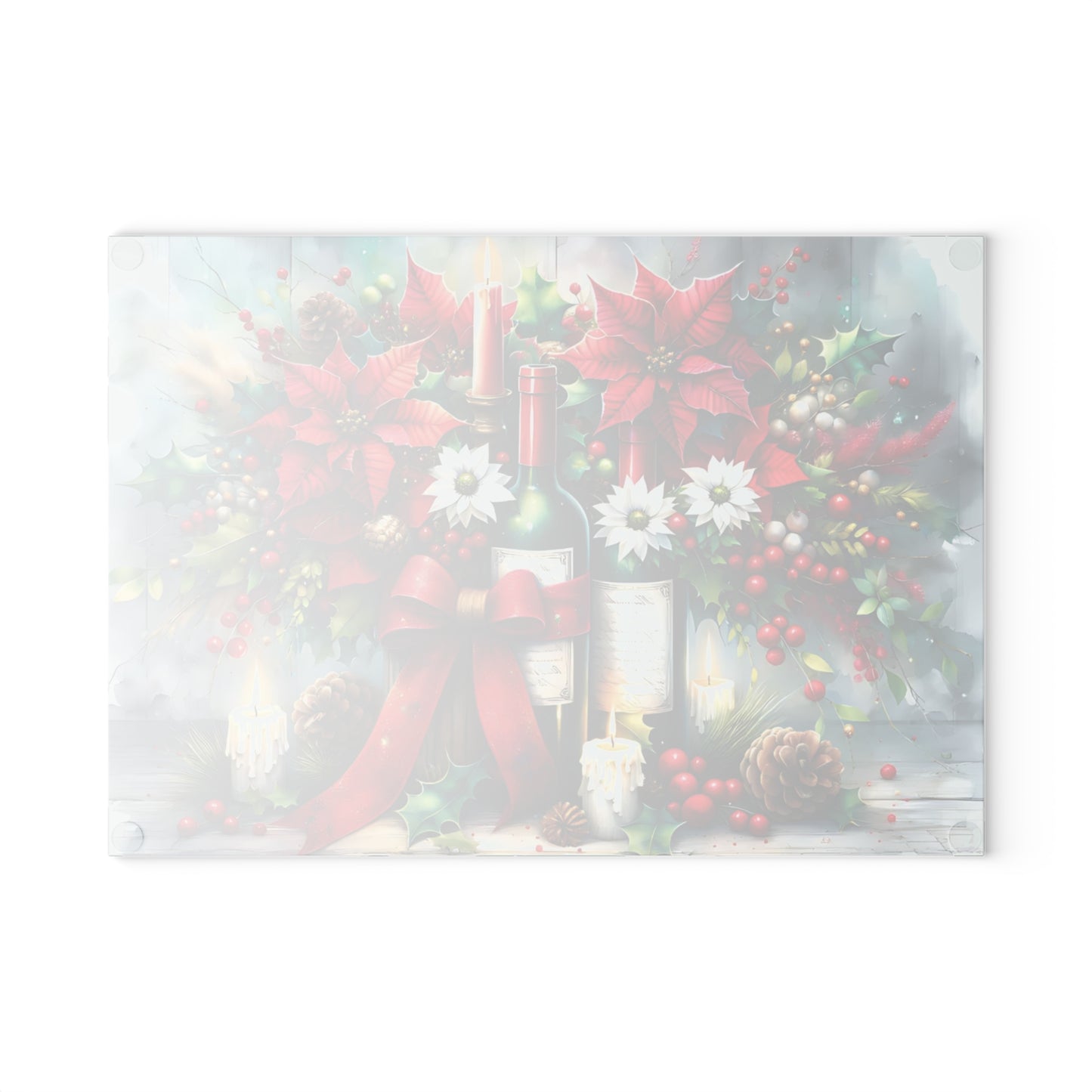 🎁🍷 “Poinsettias & Pinot” Glass Cutting Board – Festive Floral Wine Scene for Your Holiday Kitchen