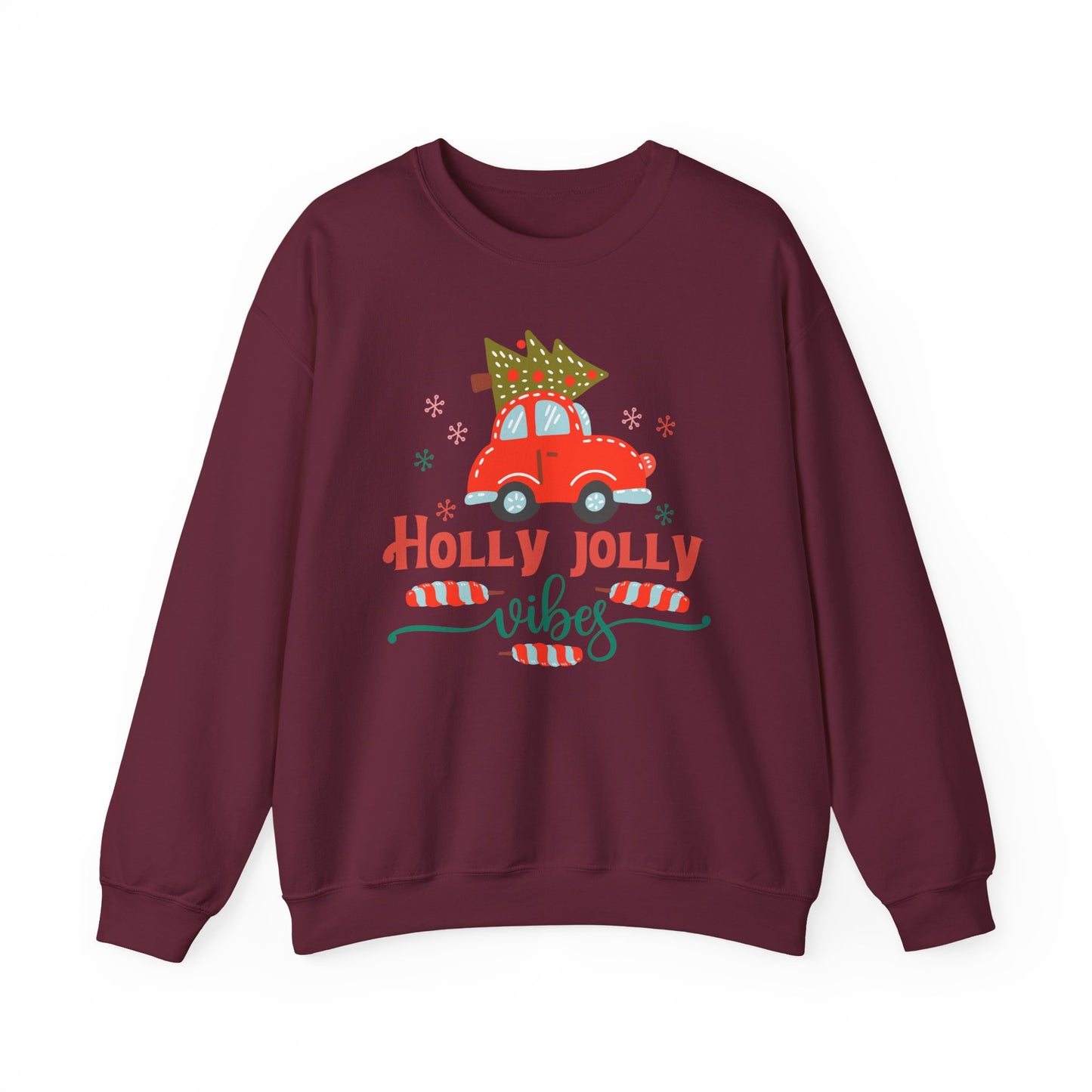 🎄🚗 Holly Jolly Vibes Crewneck – Cute Red Car & Tree Graphic