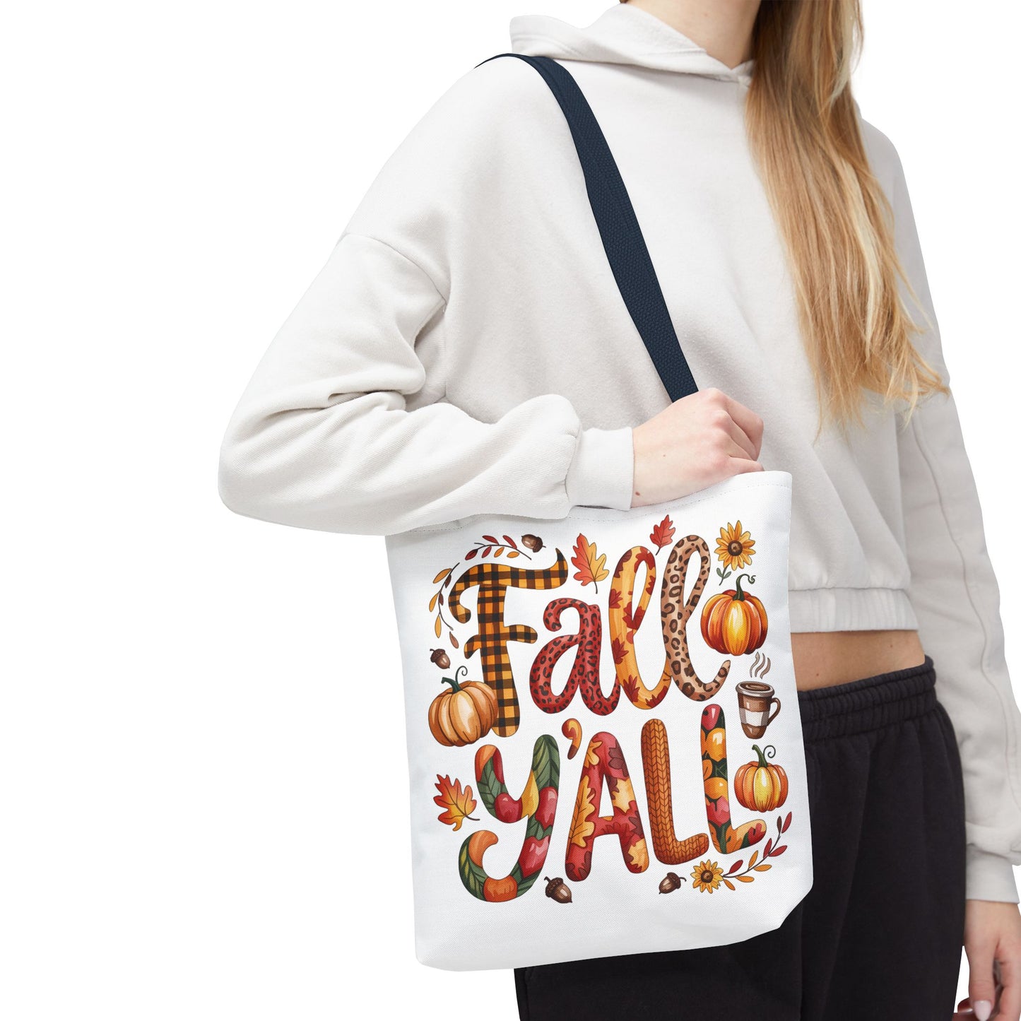 🎃 Fall Y’all Tote Bag – Bold Prints, Cozy Coffee & Pumpkin Cheer 🍂