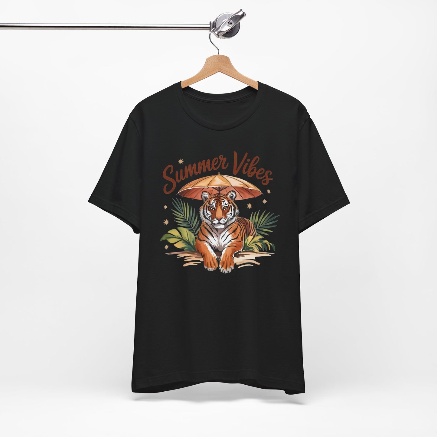 Camiseta Summer Vibes Tiger – Gráfico de palmeras de la selva con paraguas | Múltiples opciones de color