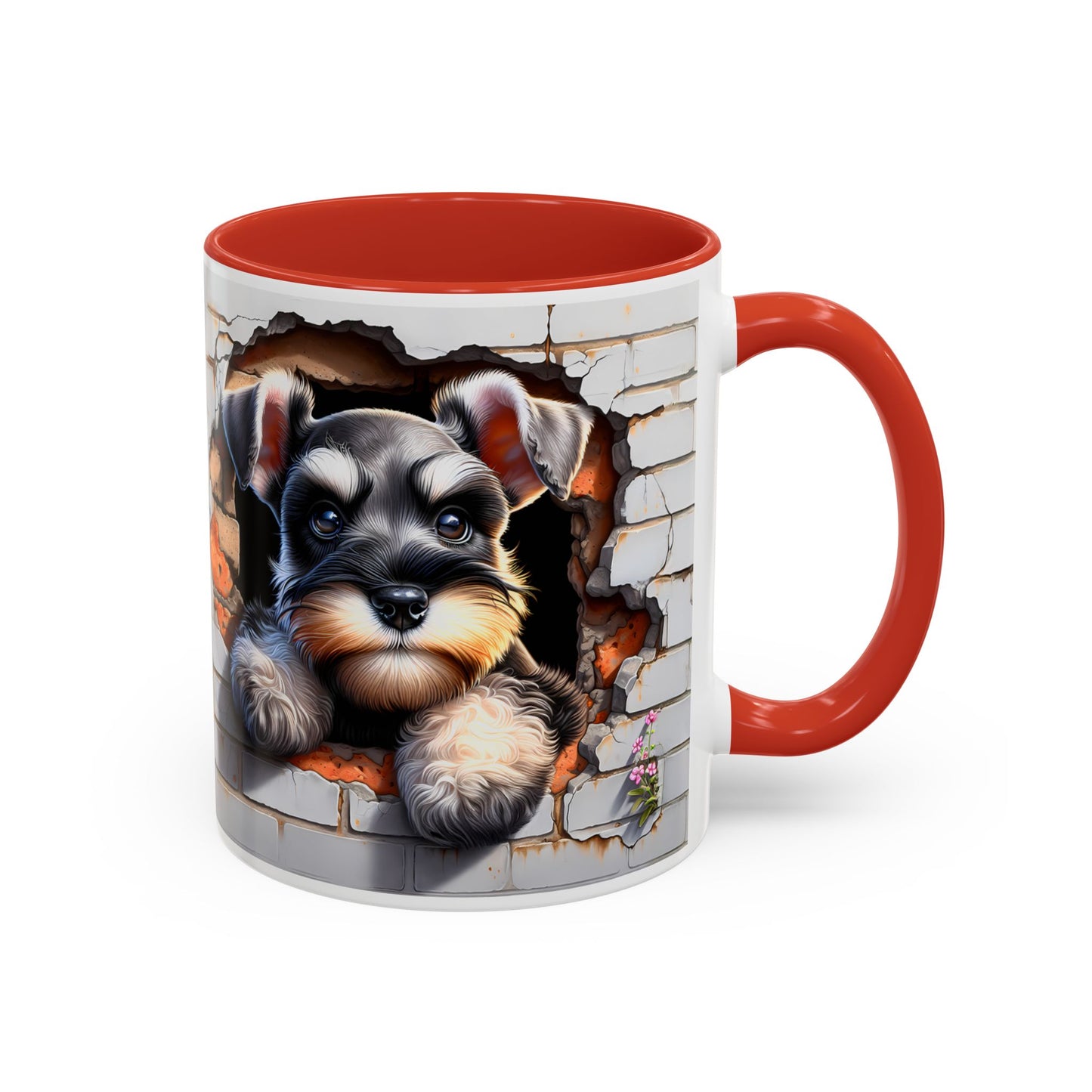 🎀🐶 Schnauzer Puppy Accent Mug – Cute Peek-Through Dog Design for Animal Lovers ☕💖