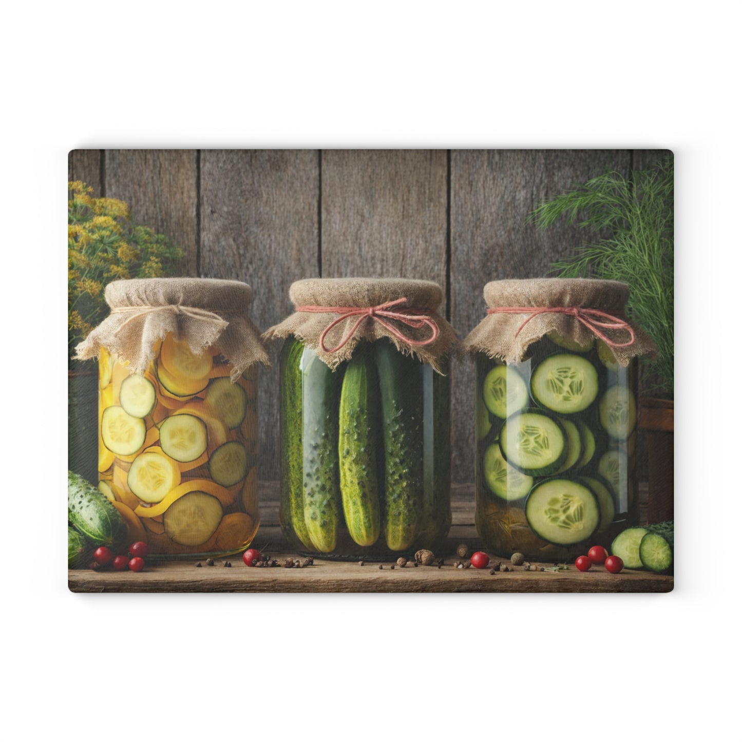 Rustic Pickle Jar Glass Cutting Board – Farmhouse Kitchen Food Art Display