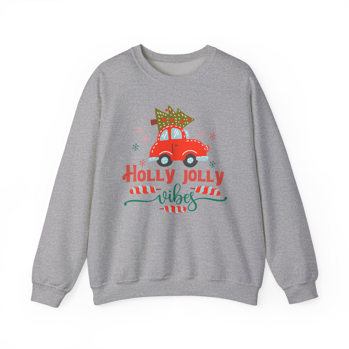 🎄🚗 Holly Jolly Vibes Crewneck – Cute Red Car & Tree Graphic