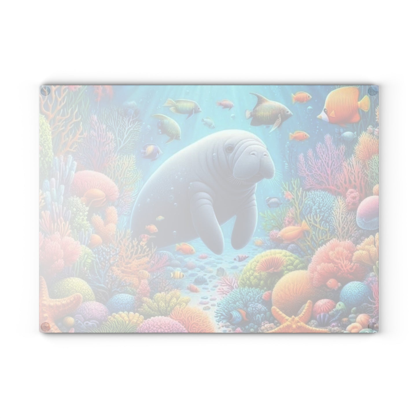 Manatee Cutting Board Textured Glass Florida Spring Kitchen Decor Coastal Home Gift Beach Housewarming Manatee Lover Sea Life Art Nautical