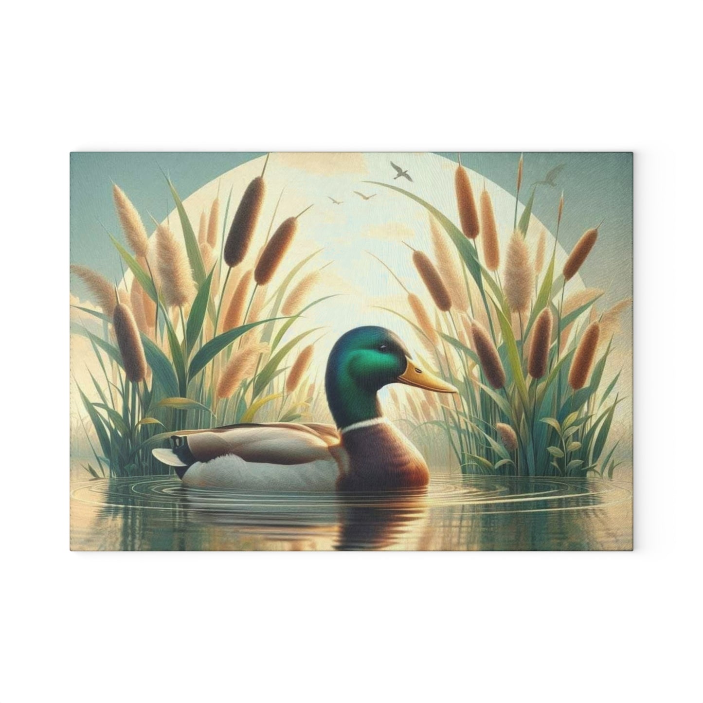 Serene Mallard in Reeds Cutting Board – Peaceful Lake & Nature Art