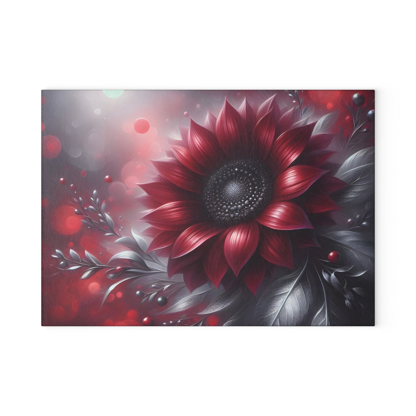 🌻🖤 Red and Black Sunflower Cutting Board – Bold Elegance for Your Kitchen 🌹