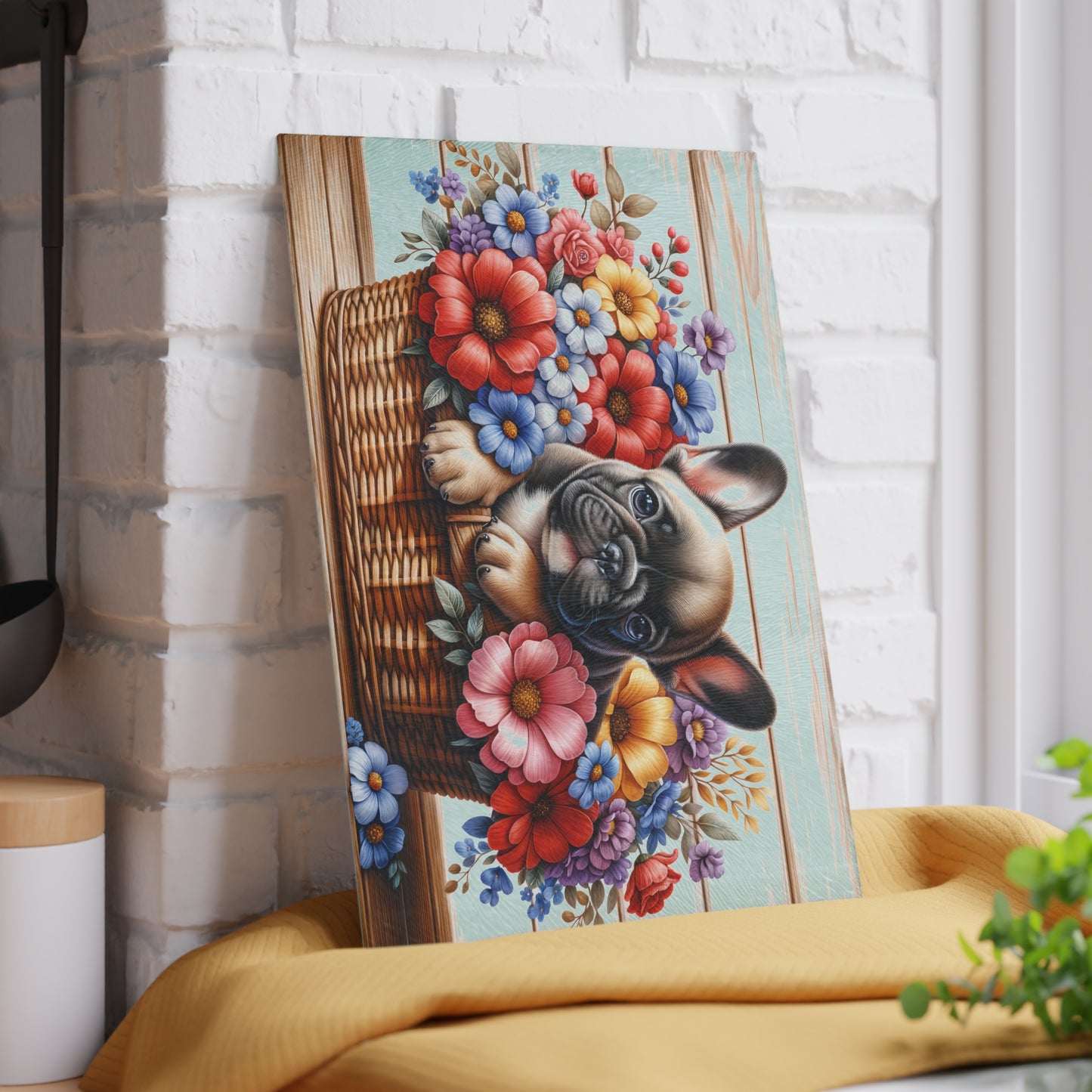 🐶🌸 French Bulldog in Basket Cutting Board – Adorable Elegance for Your Kitchen 🌼