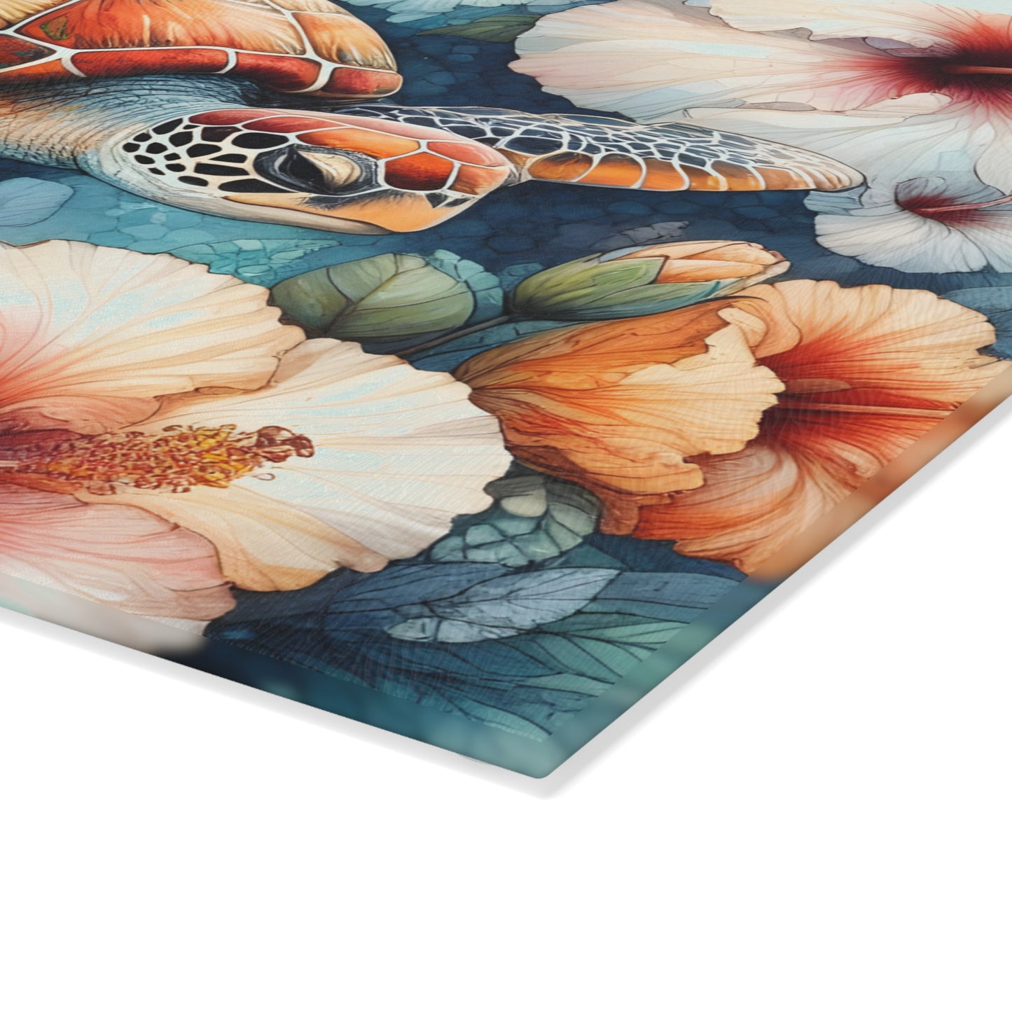 🐢 Tropical Sea Turtle & Hibiscus Cutting Board – Coastal Elegance for Your Kitchen 🌺