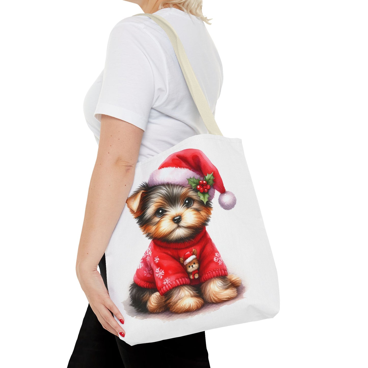 🎄 Santa Yorkie Christmas Tote Bag – Holiday Cheer in Every Stitch 🐾