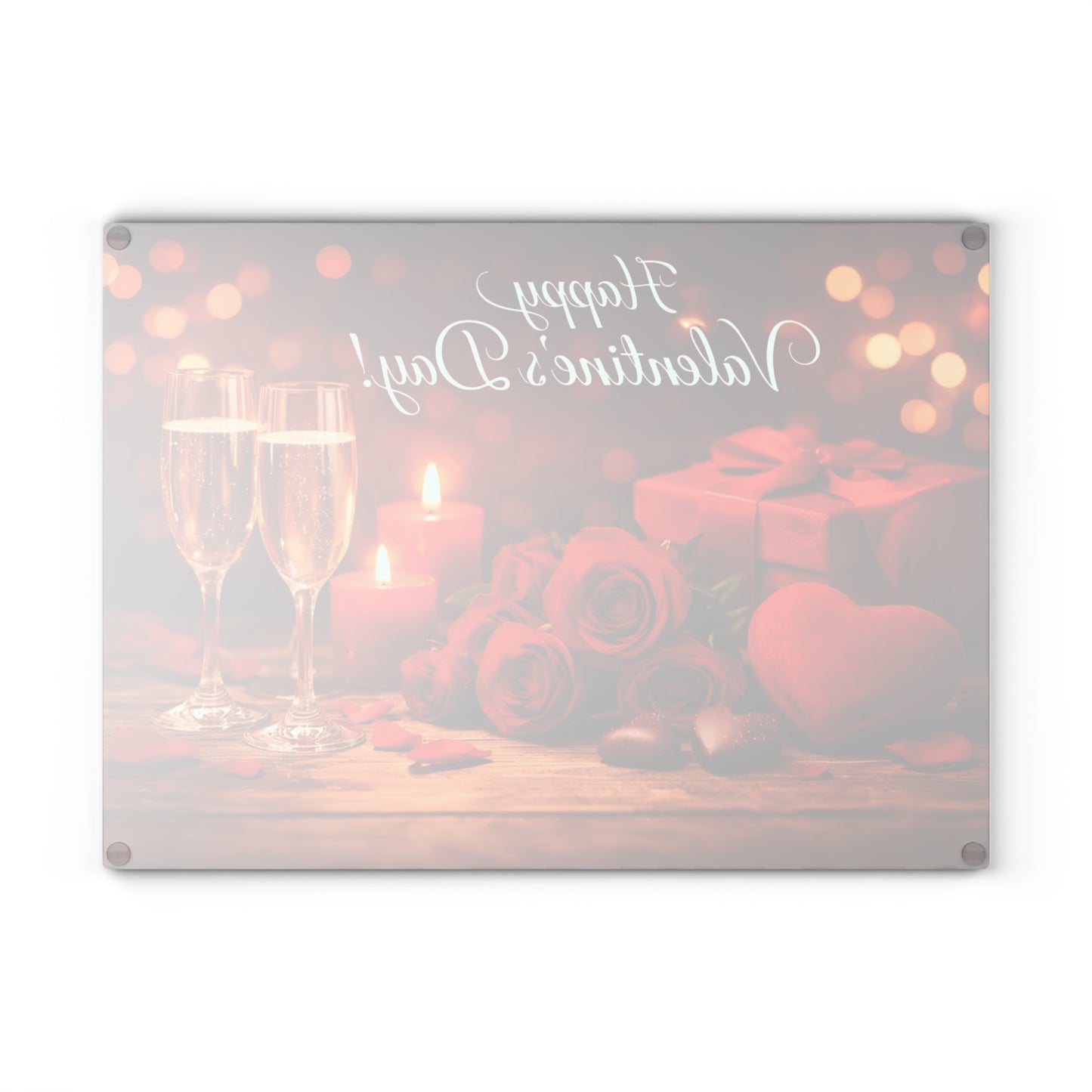 Happy Valentine’s Day Champagne & Roses Glass Cutting Board – Romantic Evening Kitchen Accent