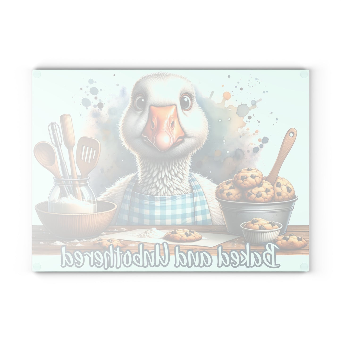🪿🍪 “Baked and Unbothered” Glass Cutting Board – Sweet Whimsy for Your Kitchen