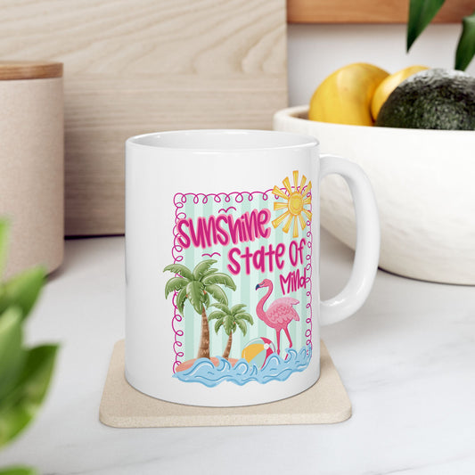 🌞 Sunshine State of Mind Mug – Flamingo Fun for Beach Lovers & Summer Vibes 🦩🌴