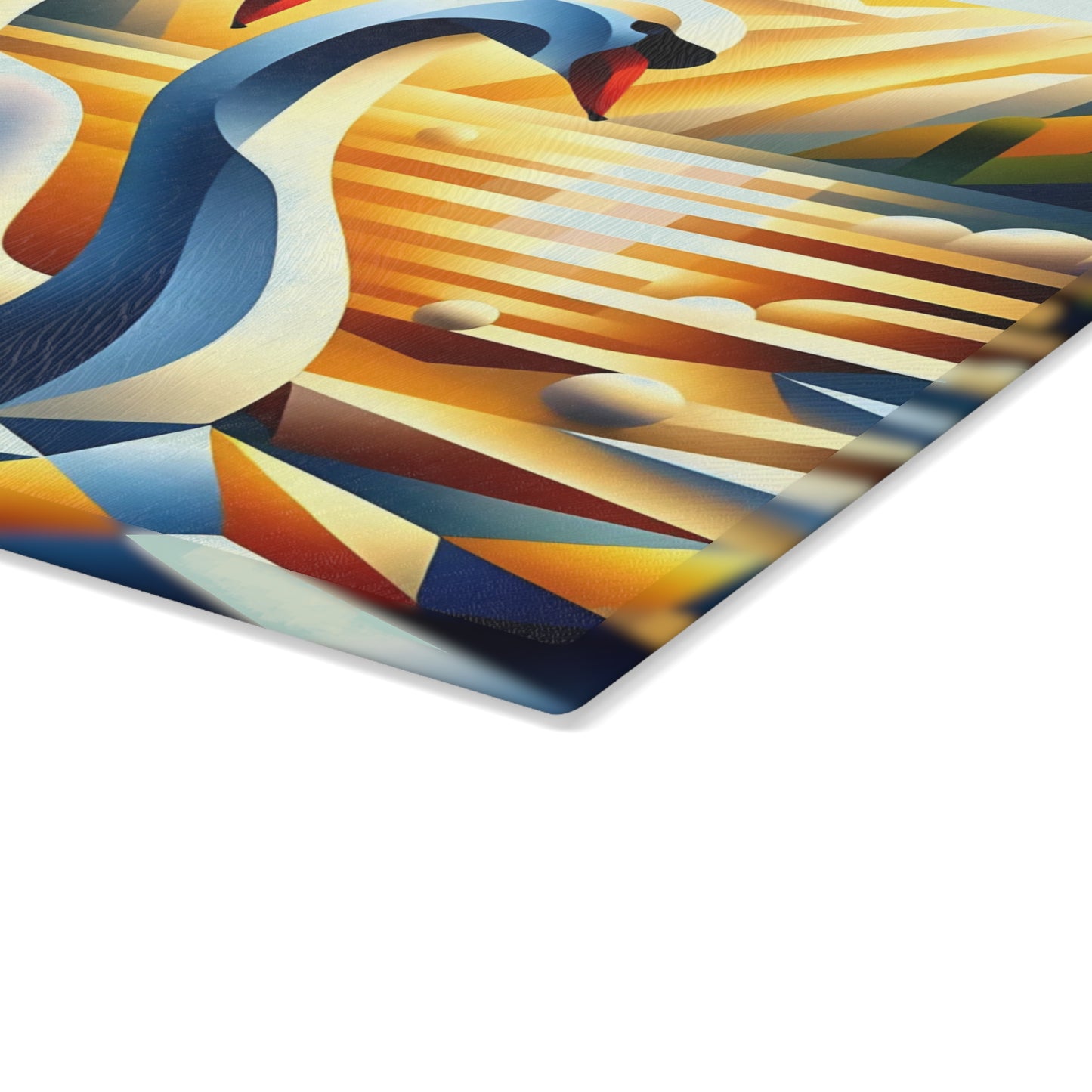 Two Cubist Swans Glass Cutting Board – Artistic River Scene
